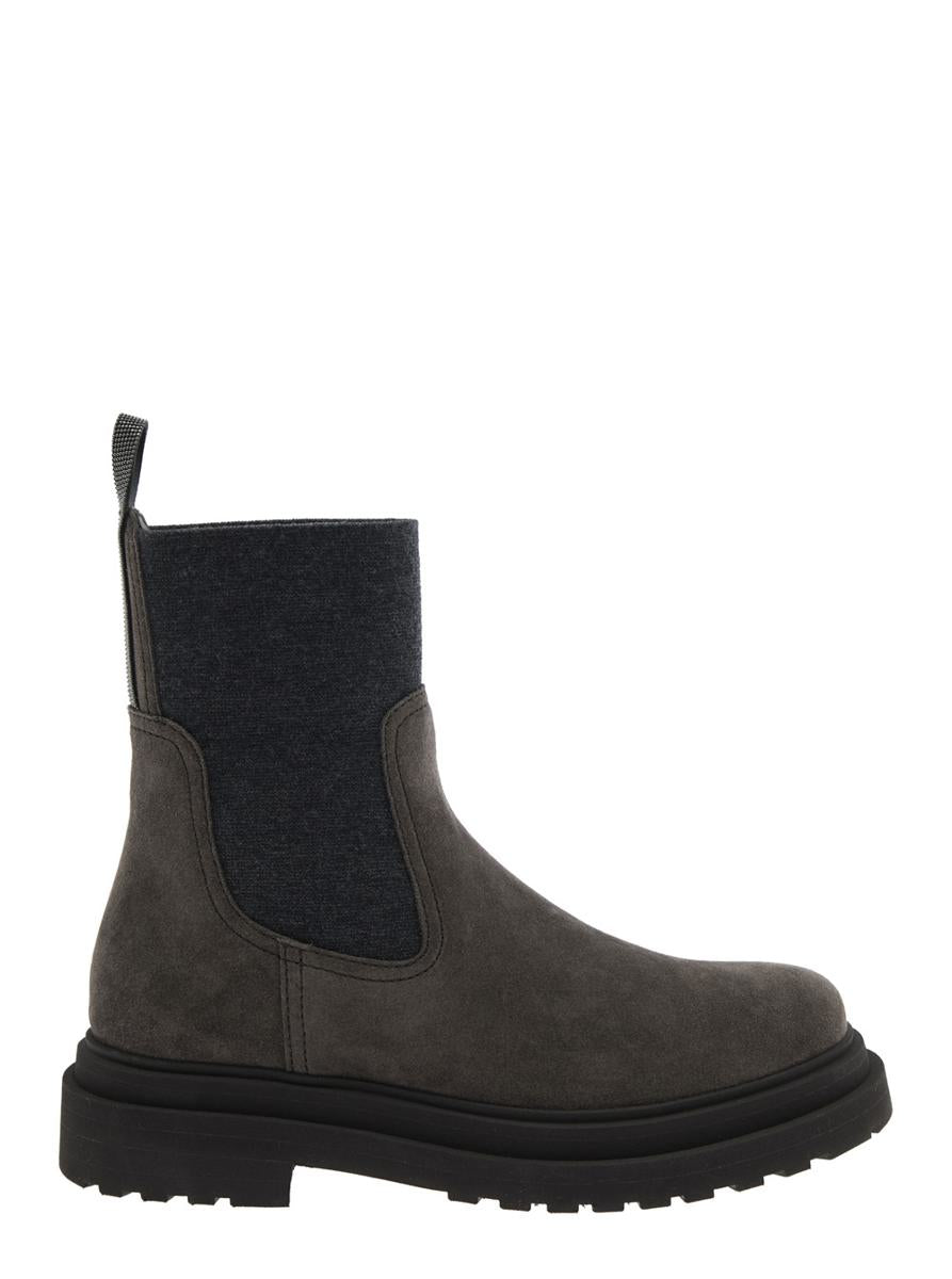 Brown Ankle Boots With Pull-Tab With Monil At The Heel In Suede Woman