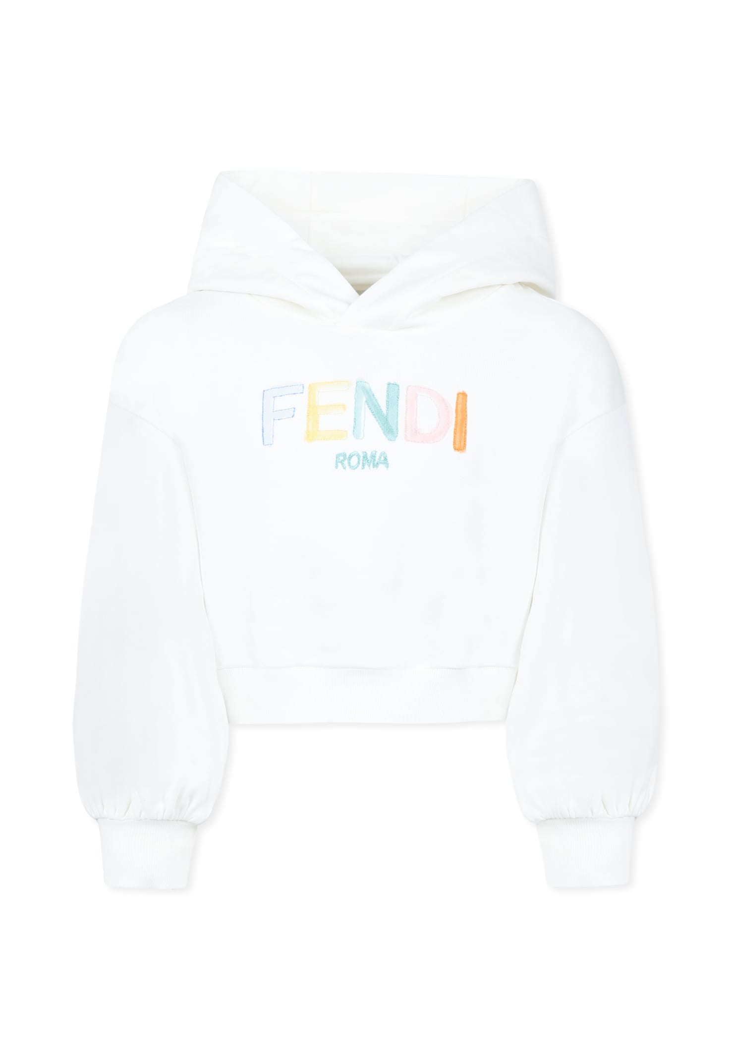 Fendi White Crop Sweatshirt For Girl With Logo