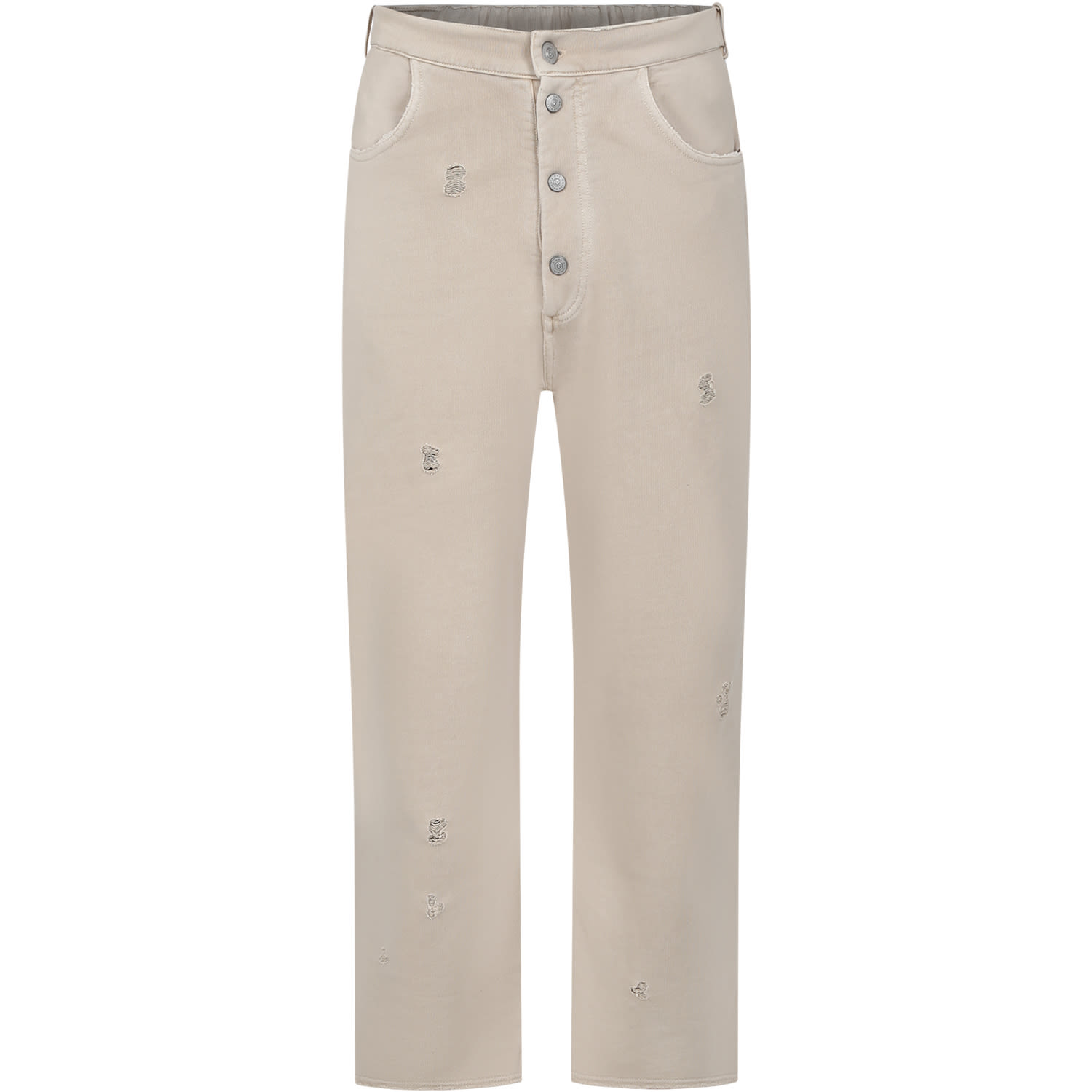 MM6 Maison Margiela Ivory Trousers For Girl With Logo