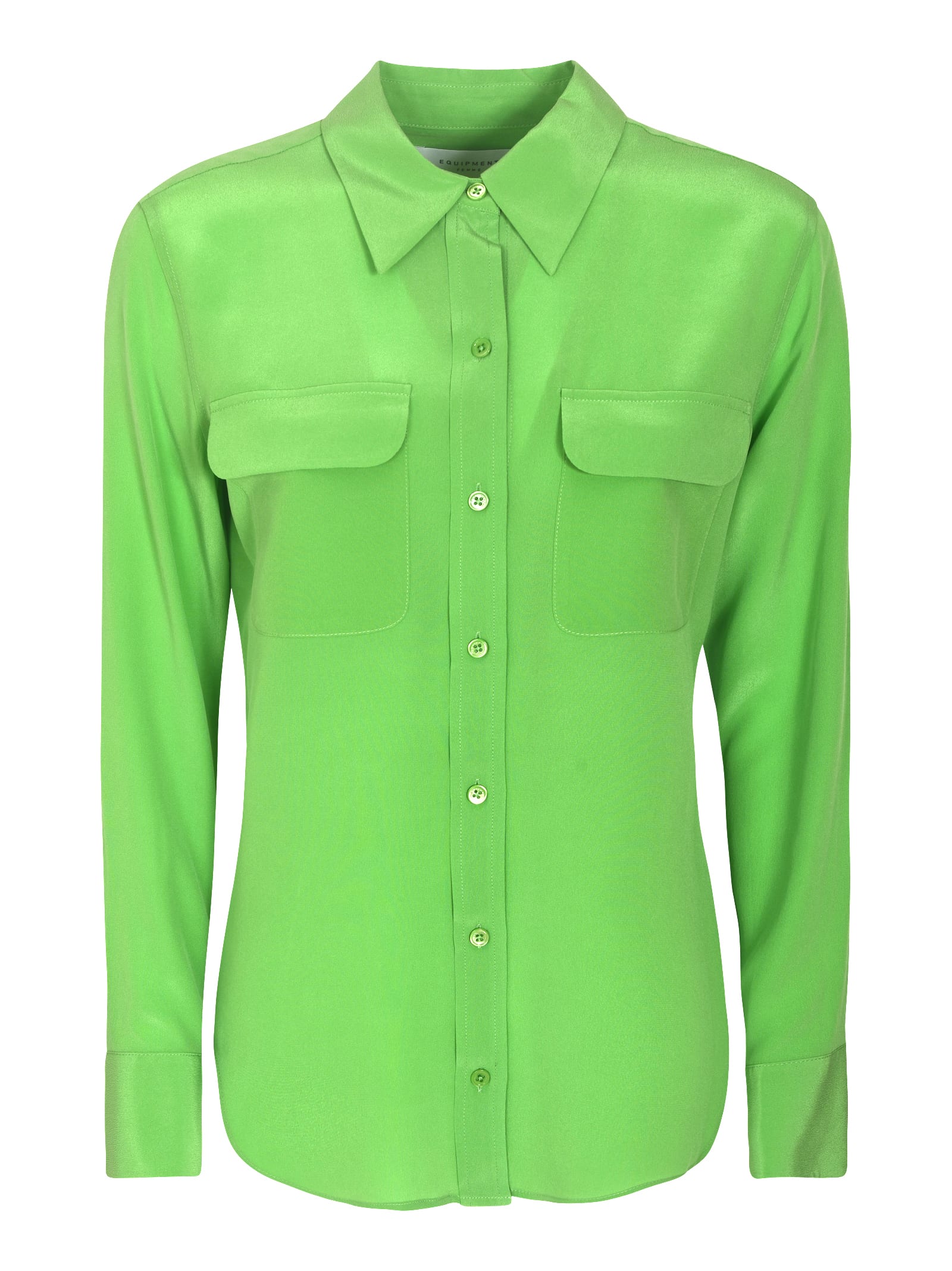 Equipment Round Hem Patched Pocket Plain Shirt