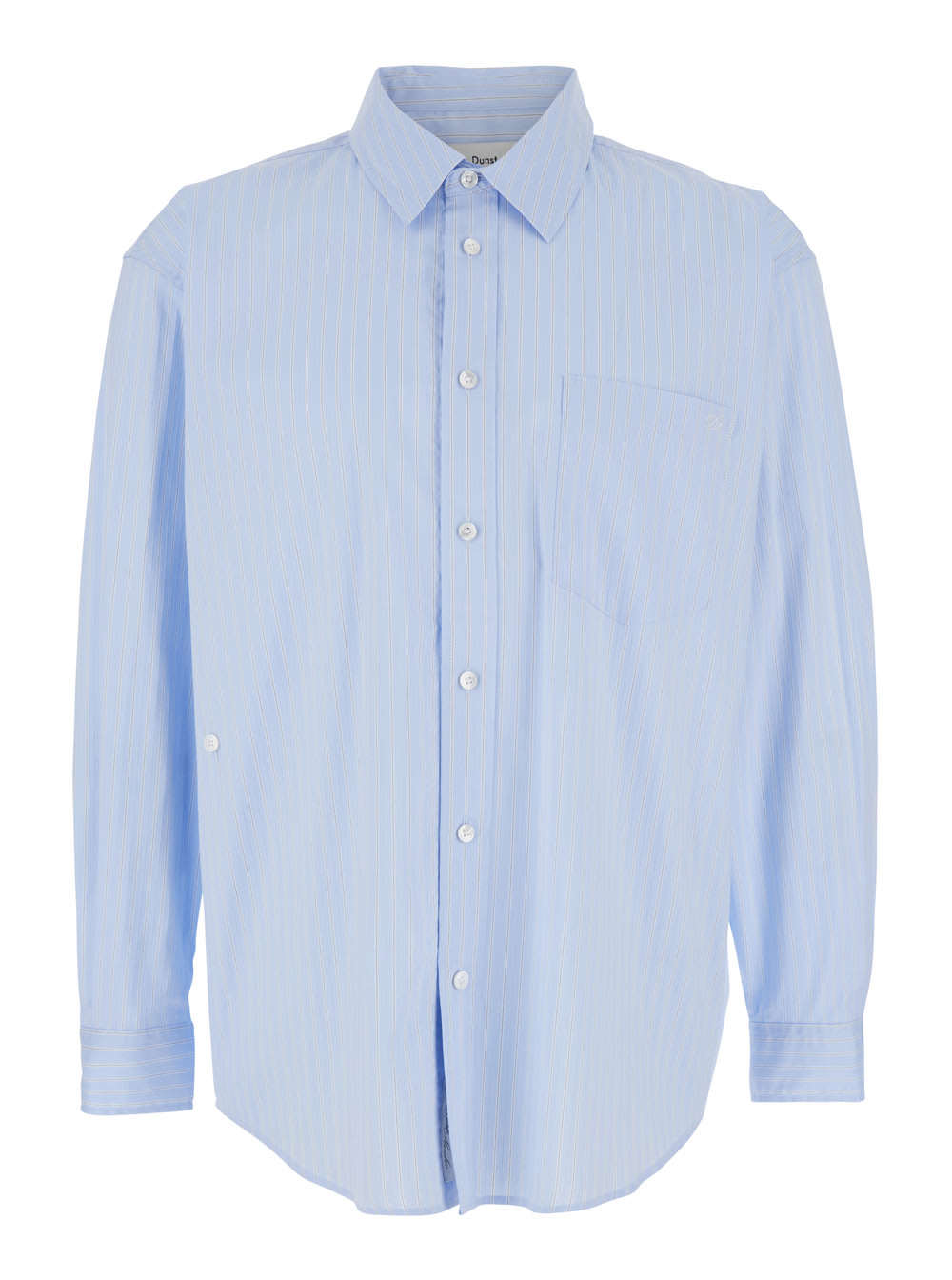 Dunst Light Blue Shirt With All-over Striped Motif And Embroidered Logo In Cotton Poplin Man