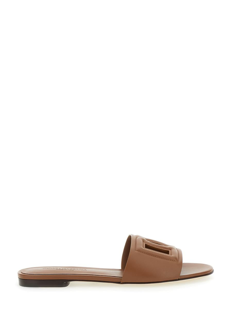 Slide Sandals With Cut Out Logo In Leather Woman