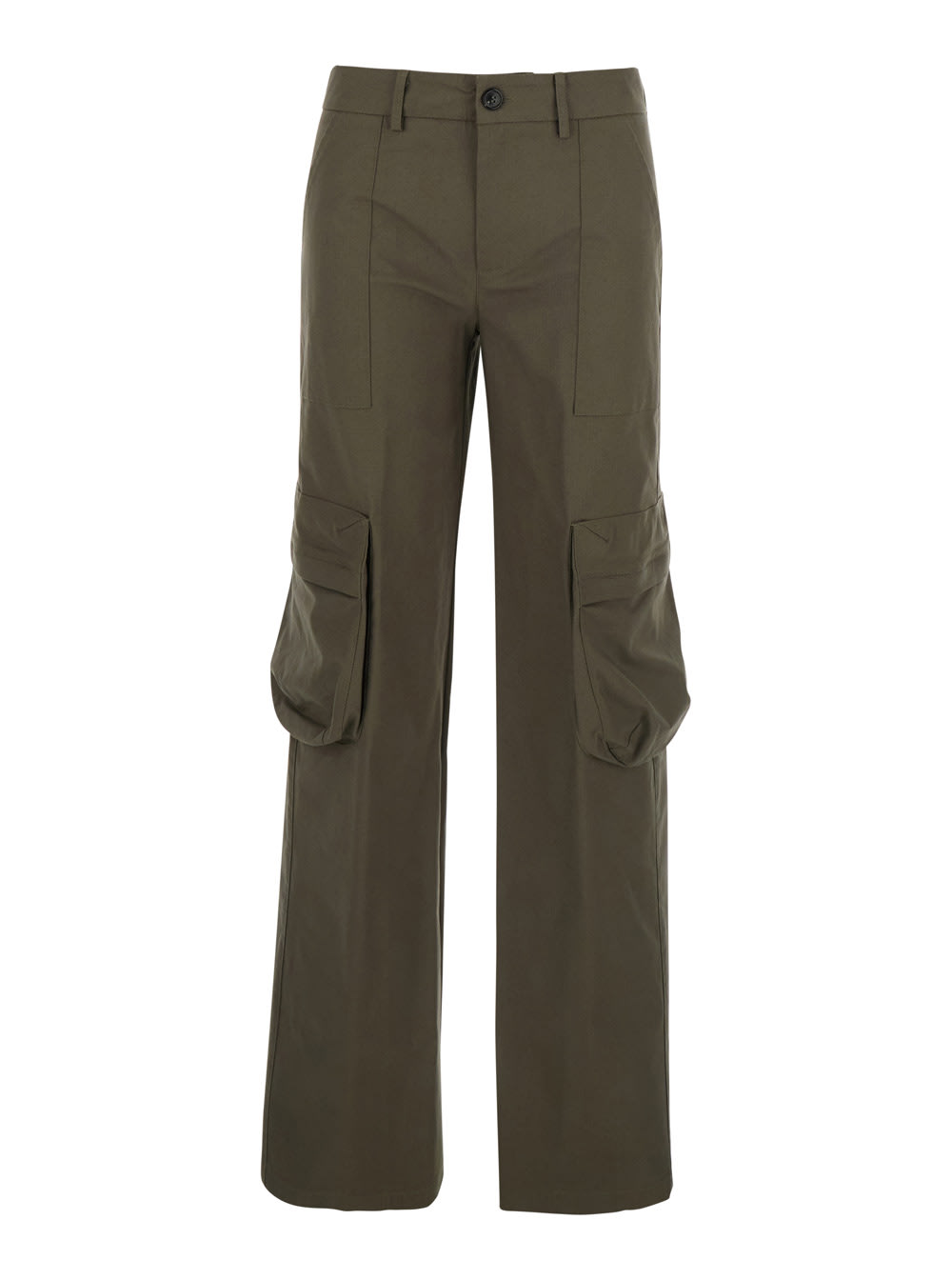 Mauro Grifoni Green Pants With With Applied Cargo Pockets In Cotton Rip-stop Woman