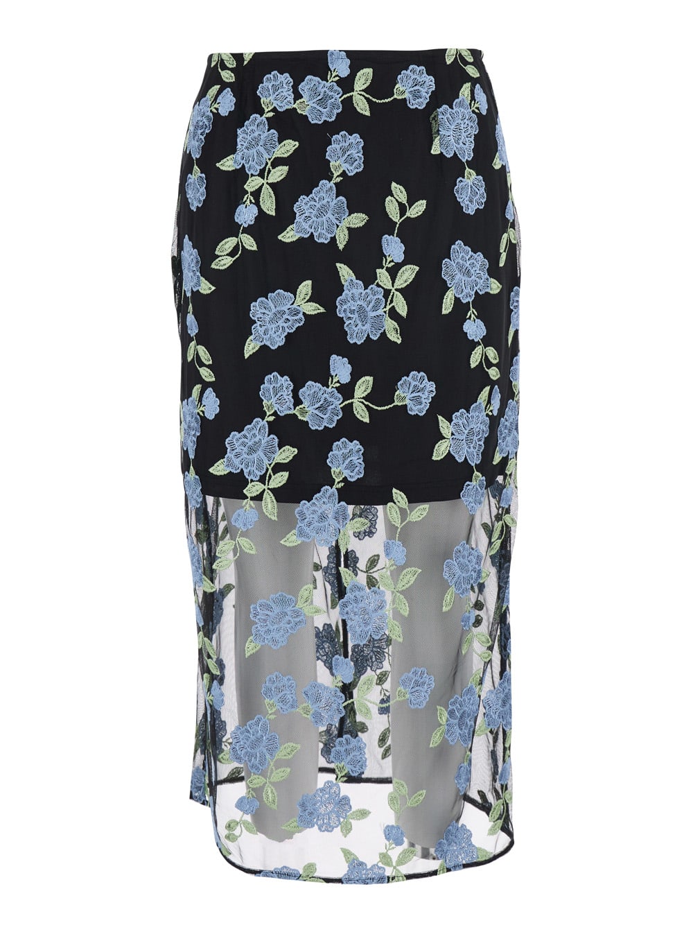 Rotate by Birger Christensen Pencil Skirt With Mesh Panels And All-over Floral Motif In Tech Fabric