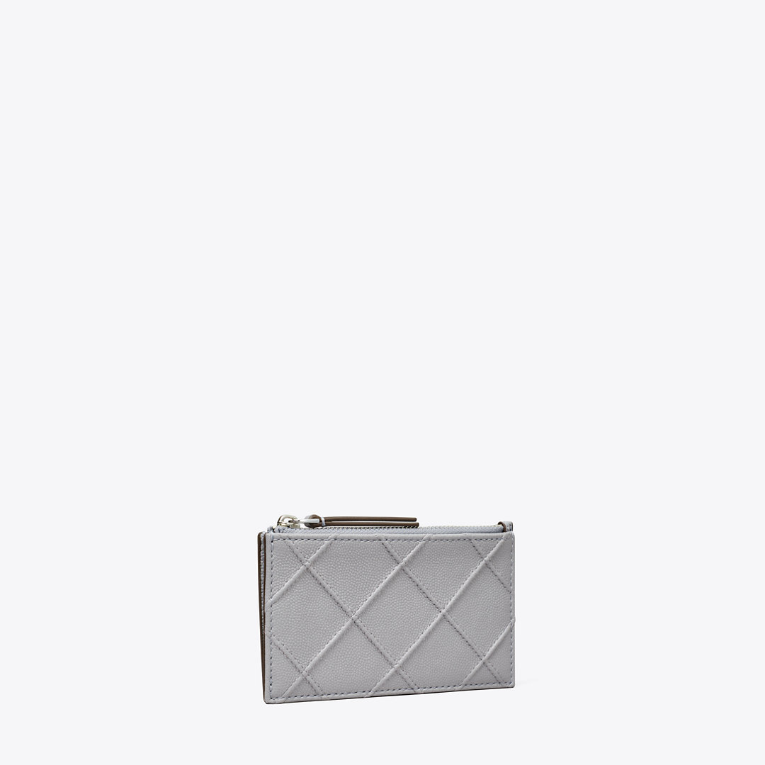 Tory Burch Fleming Soft Polished-Grain Zip Card Case