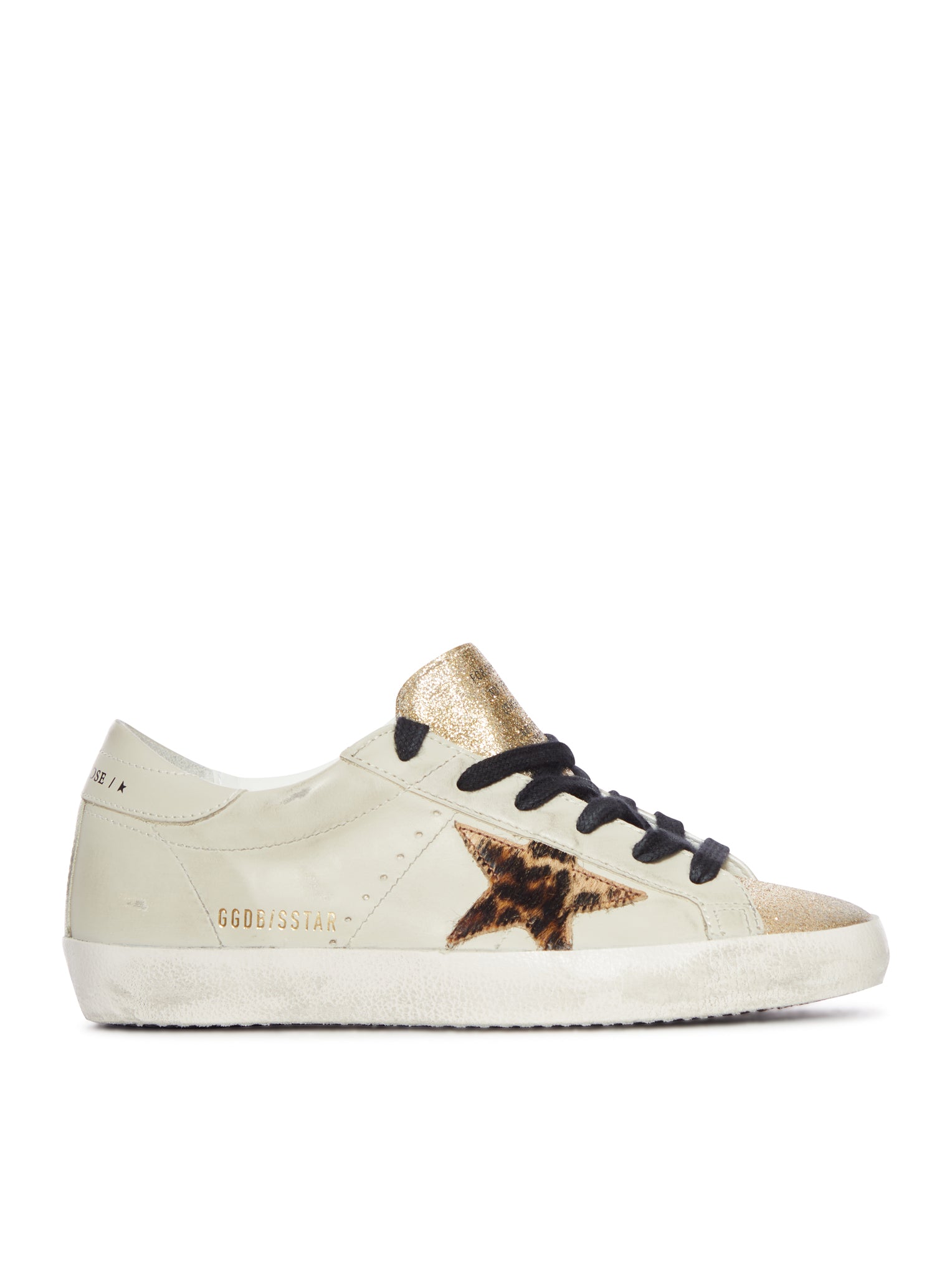 SUPERSTAR SNEAKER IN LEATHER WITH LEOPARD STAR AND GLITTER TONGUE - Golden Goose Deluxe Brand - Woman