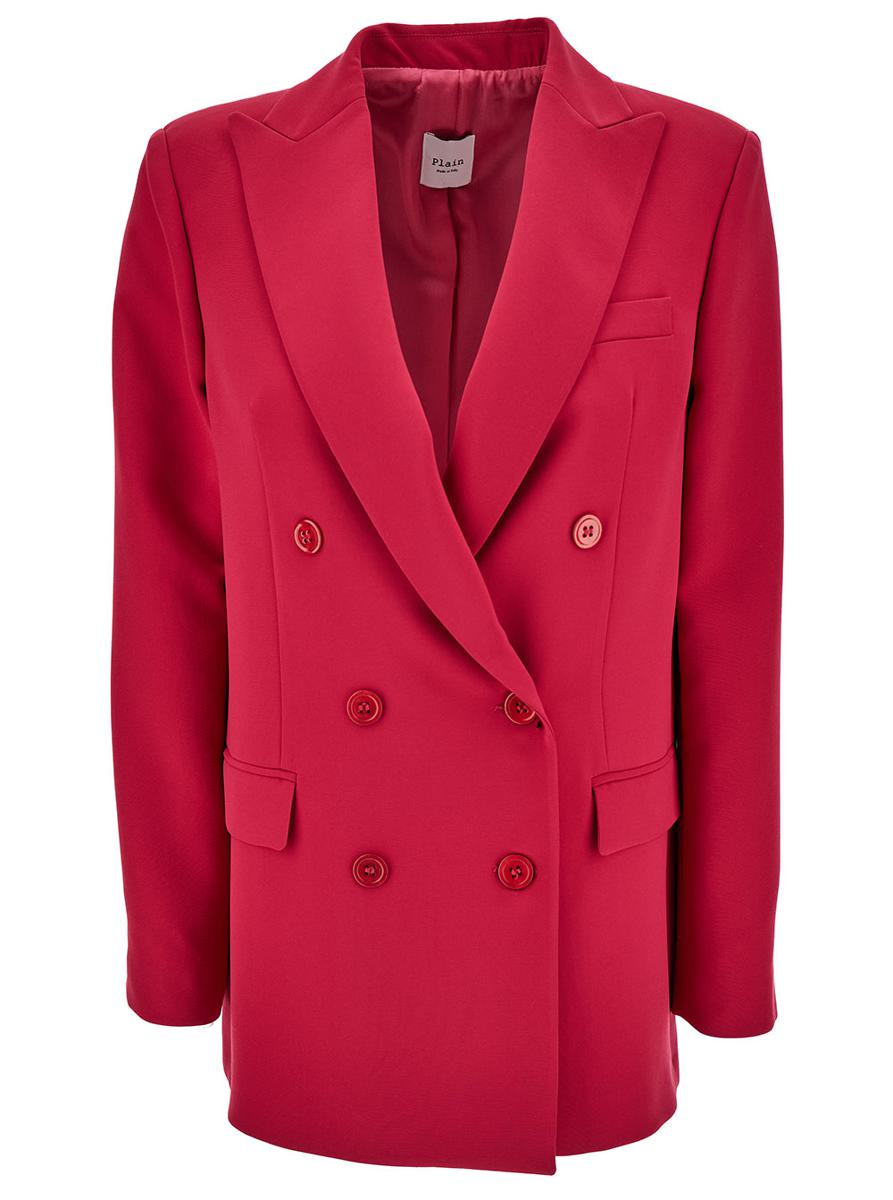 Fuchsia Double-Breasted Jacket With Peaked Revers And Tonal Buttons In Stretch Fabric Woman