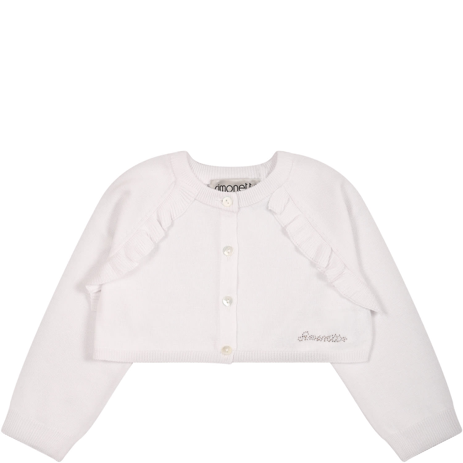 Simonetta White Cardigan For Baby Girl With Logo