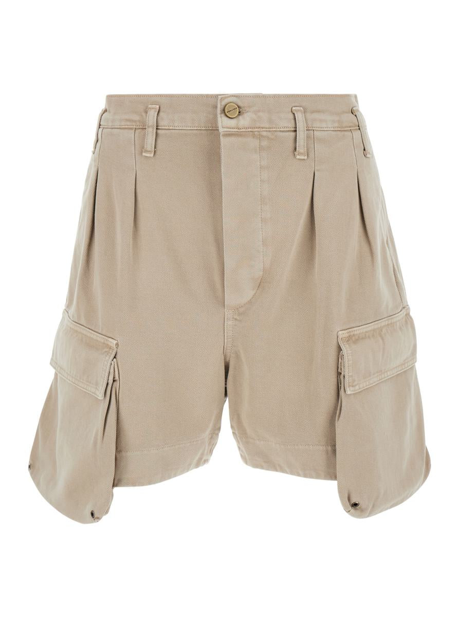 Beige Cargo Bermuda Shorts With Logo Patch In Denim Man