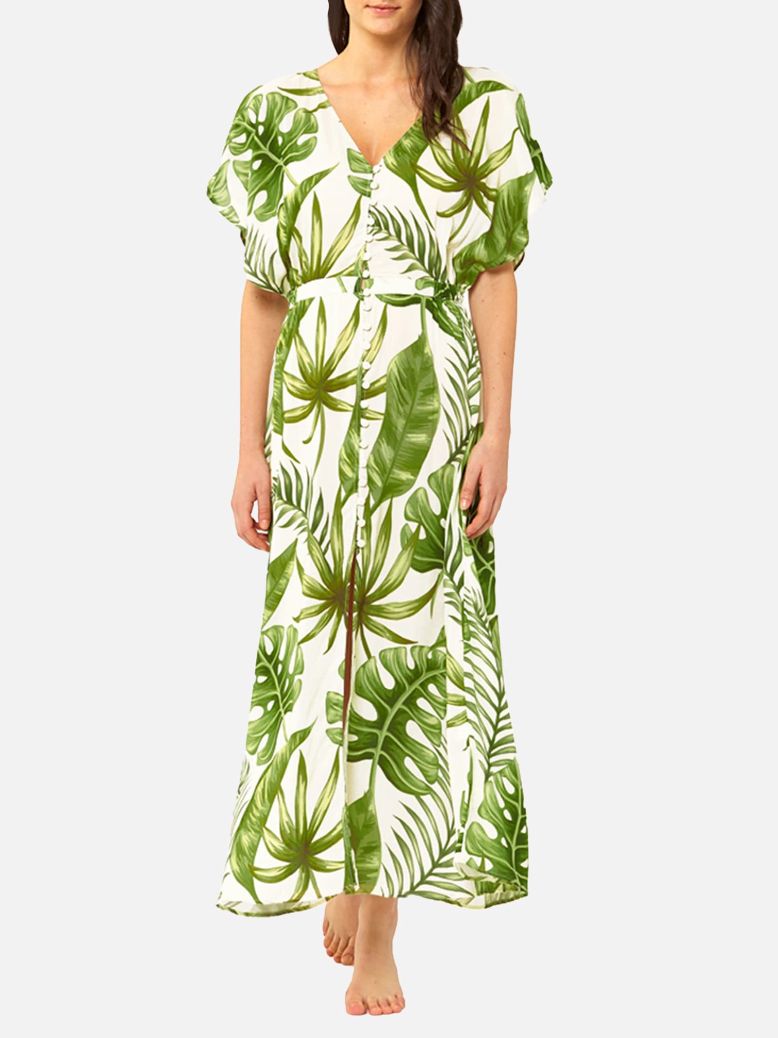 MC2 Saint Barth Tropical Leaves Print Long Dress