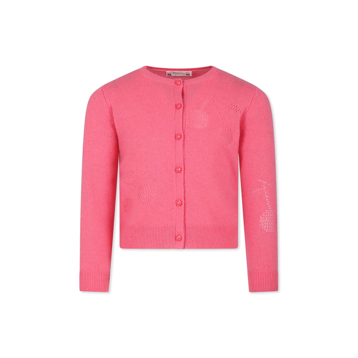 Bonpoint Pink Cardigan For Girl With Cherries
