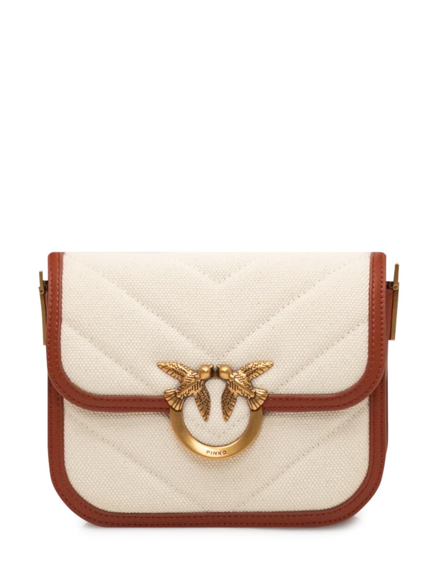 Pinko Small Square Shoulder Love Bag In Canvas And Leather