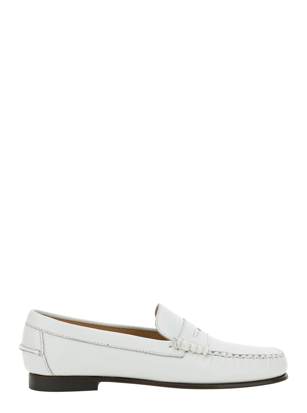 Sebago danielle Pop White Loafers With Bevelled Toe And Low Stacked Heel In Leather Woman