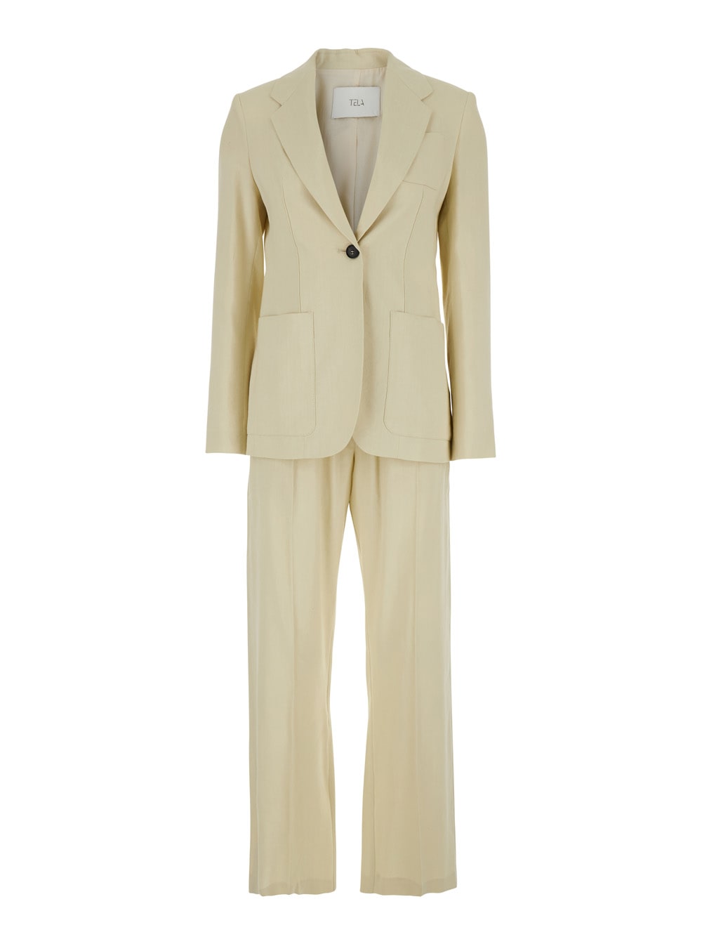 Tela Beige Single-breasted Suit With Notched Revers In Linen And Viscose Stretch Blend Woman