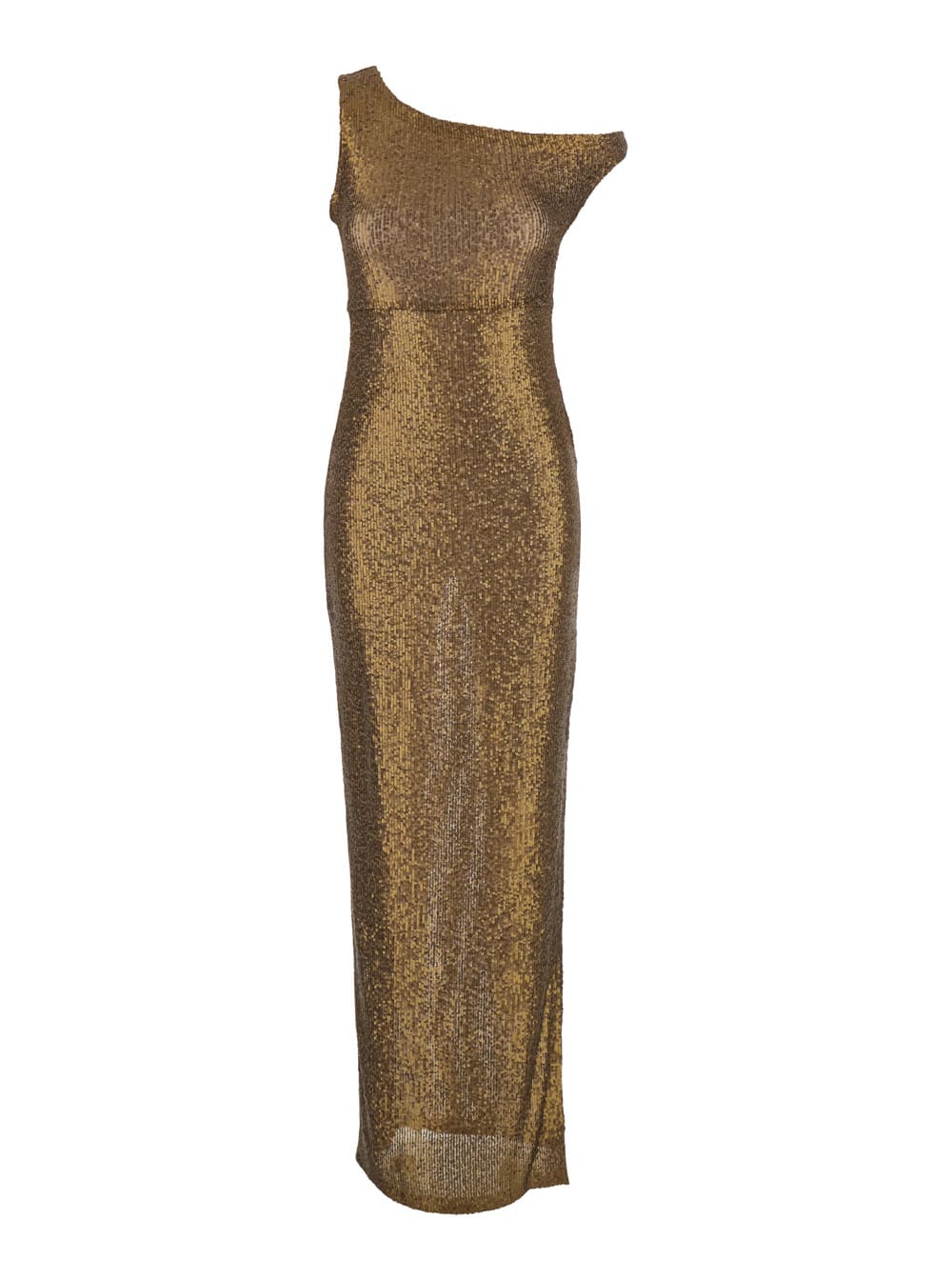 Norma Kamali Metallic One-shoulder Long Dress With Sequin Decorations In Tech Fabric Woman