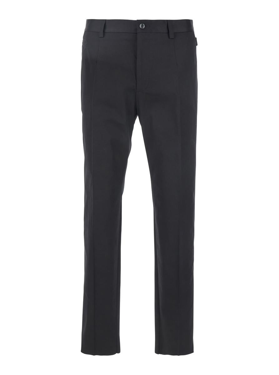 Black Pants With Embroidered Logo On Side In Cotton Man