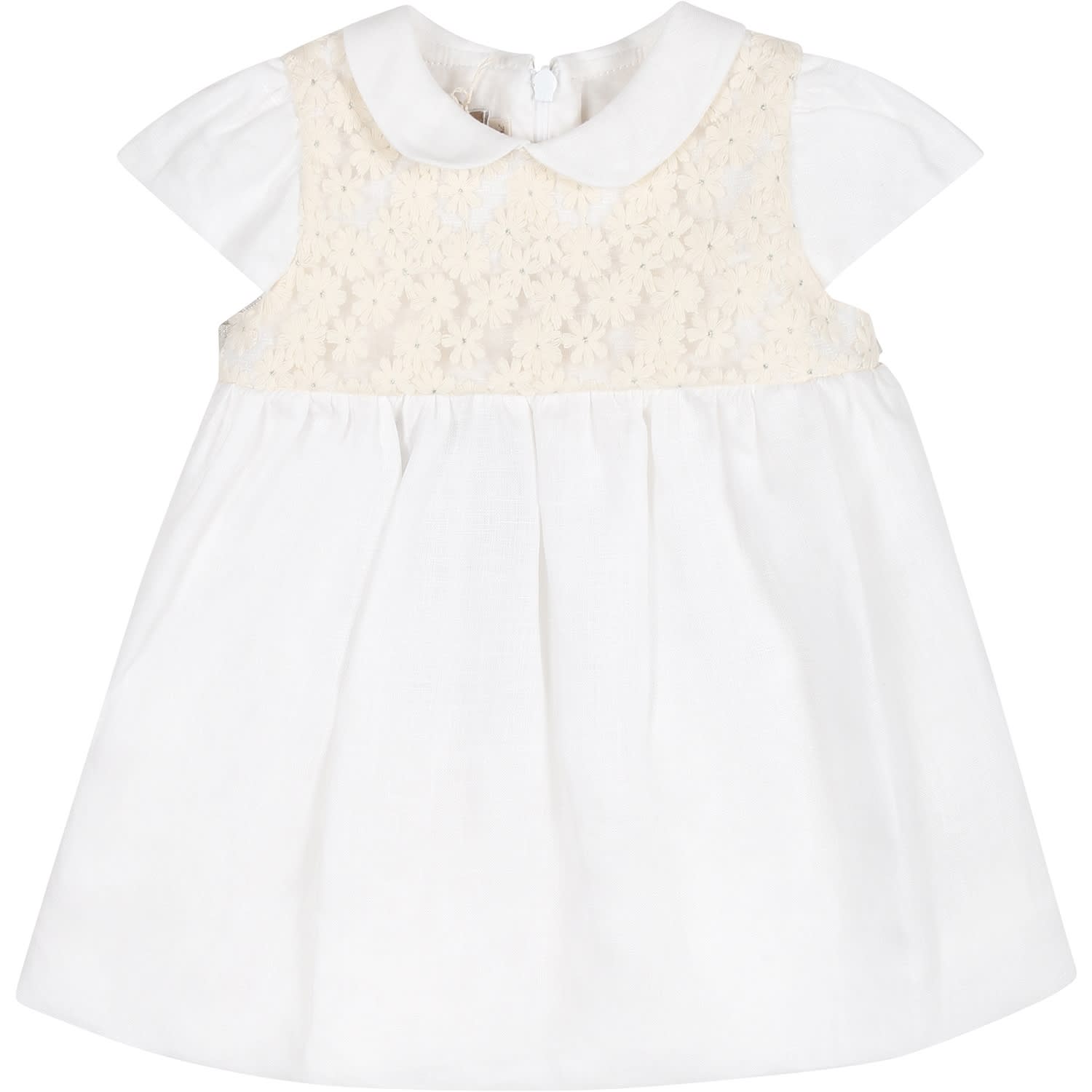 La stupenderia White Dress For Baby Girl With Little Flowers