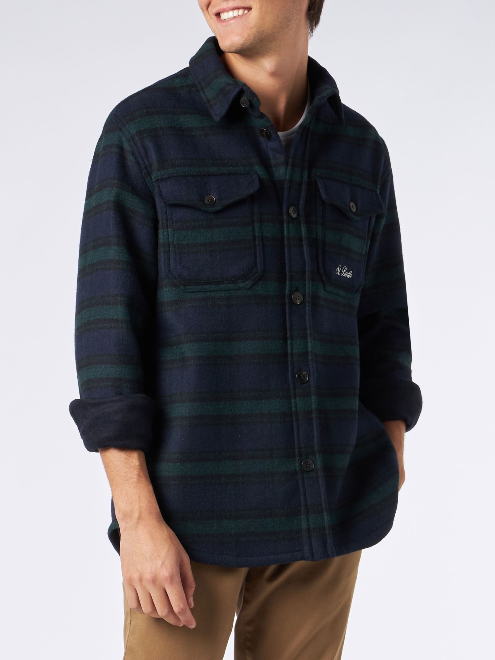 MC2 Saint Barth Man Wooly Tartan Overshirt With Pockets And Patches