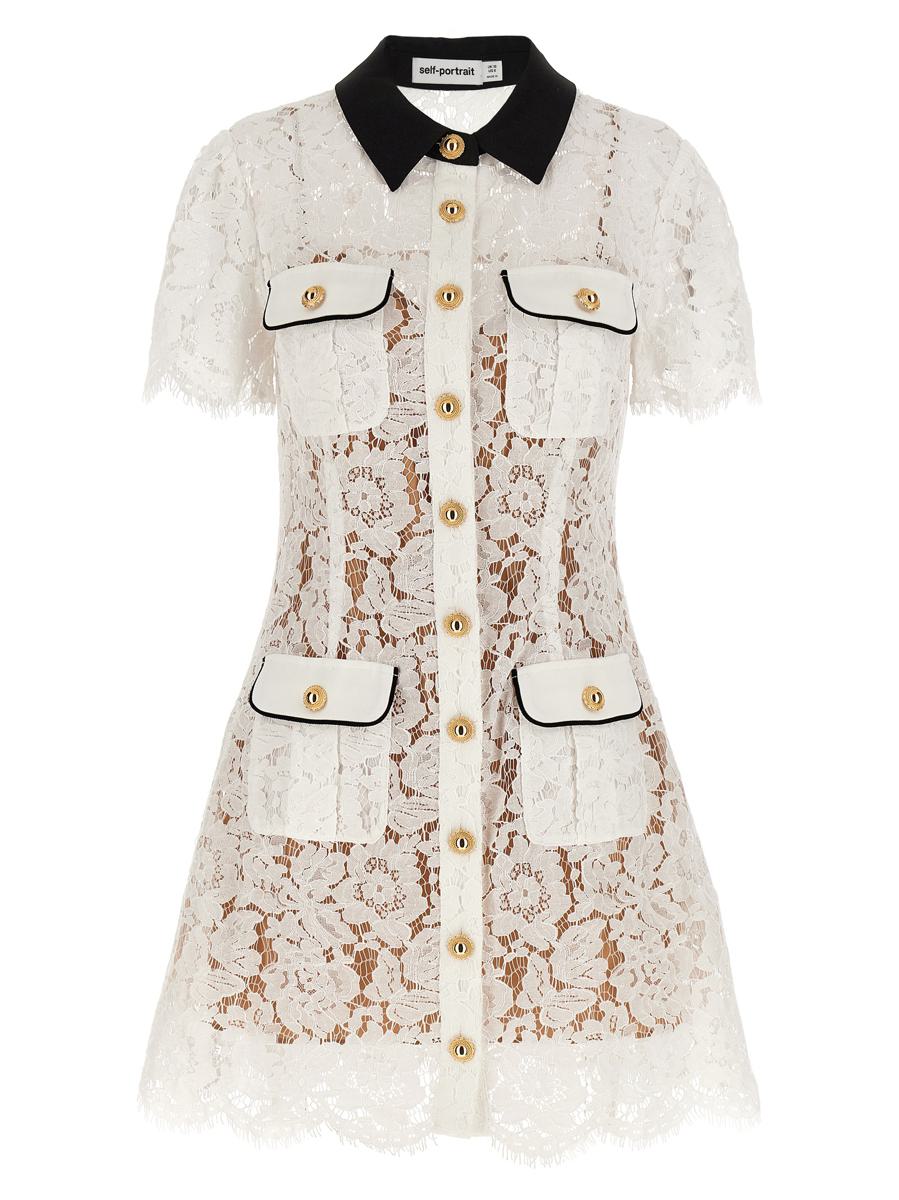 Self-Portrait 'White Lace Contrast Collar Mini' Dress