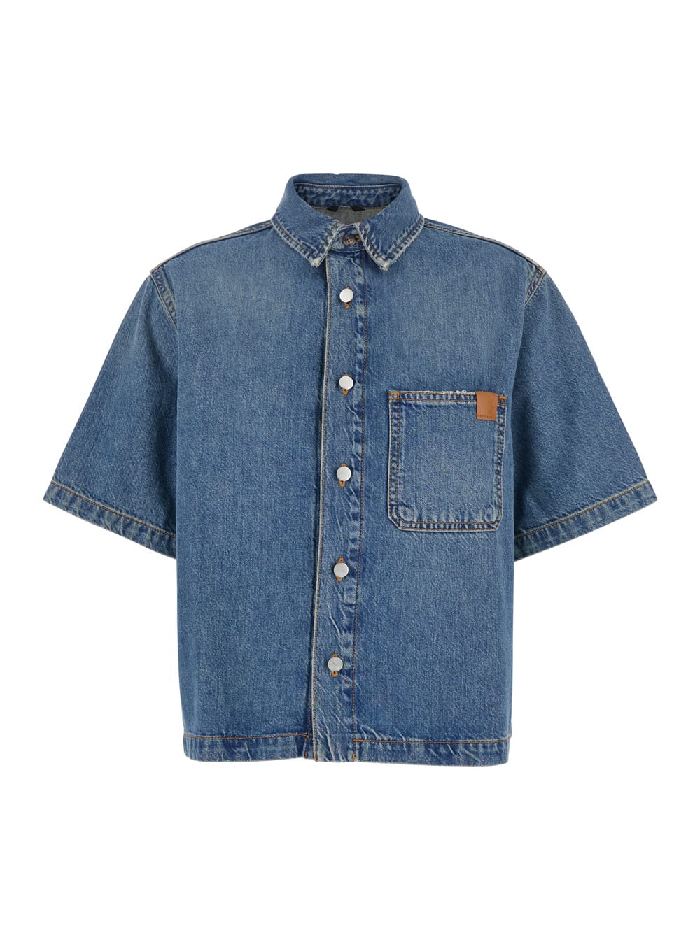 Haikure olive Blue Crop Shirt With Patch Pocket On The Chest In Denim Woman