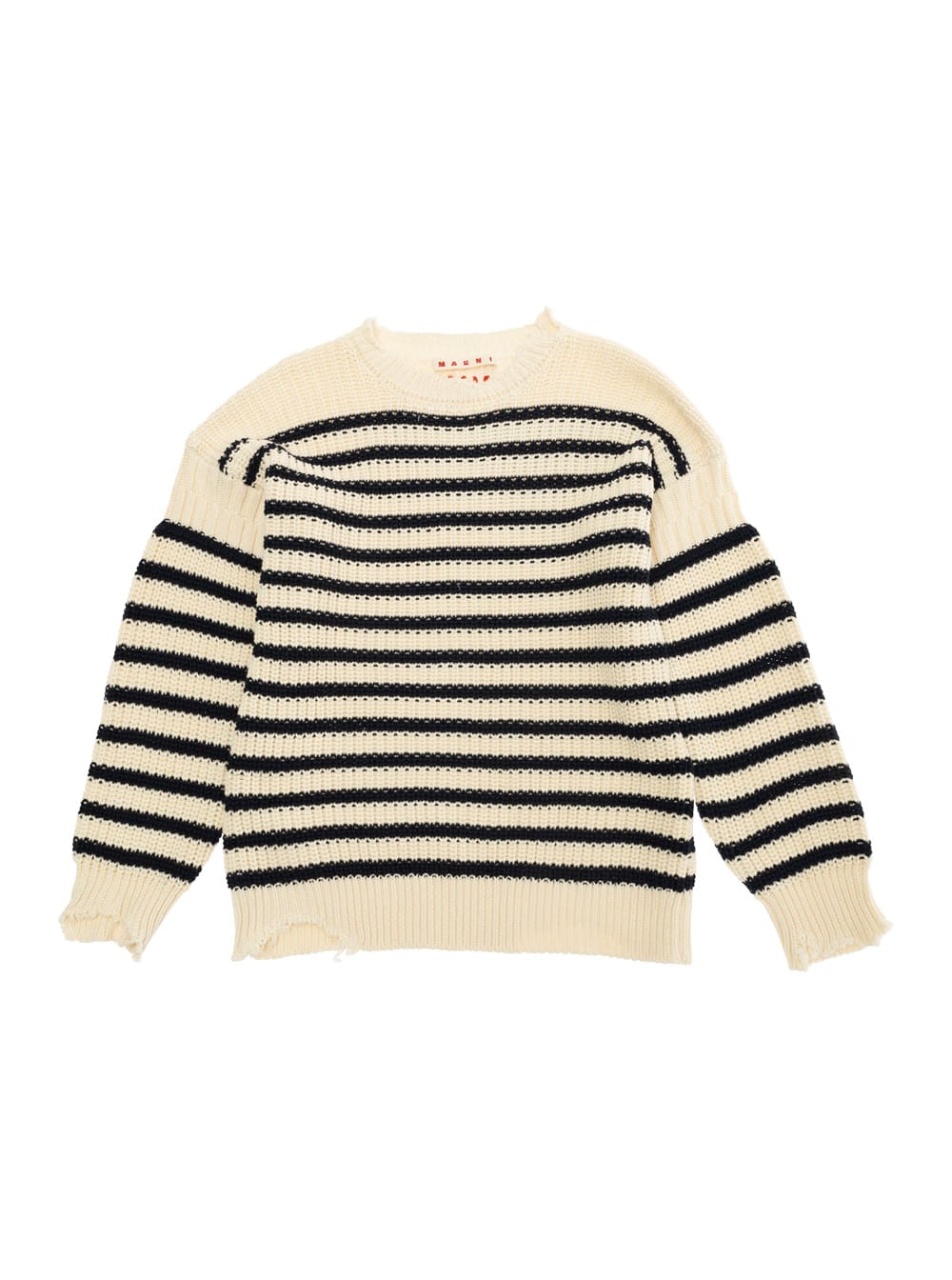 Marni Blue Sweater With Stripes And Distressed Effect In Cotton Girls