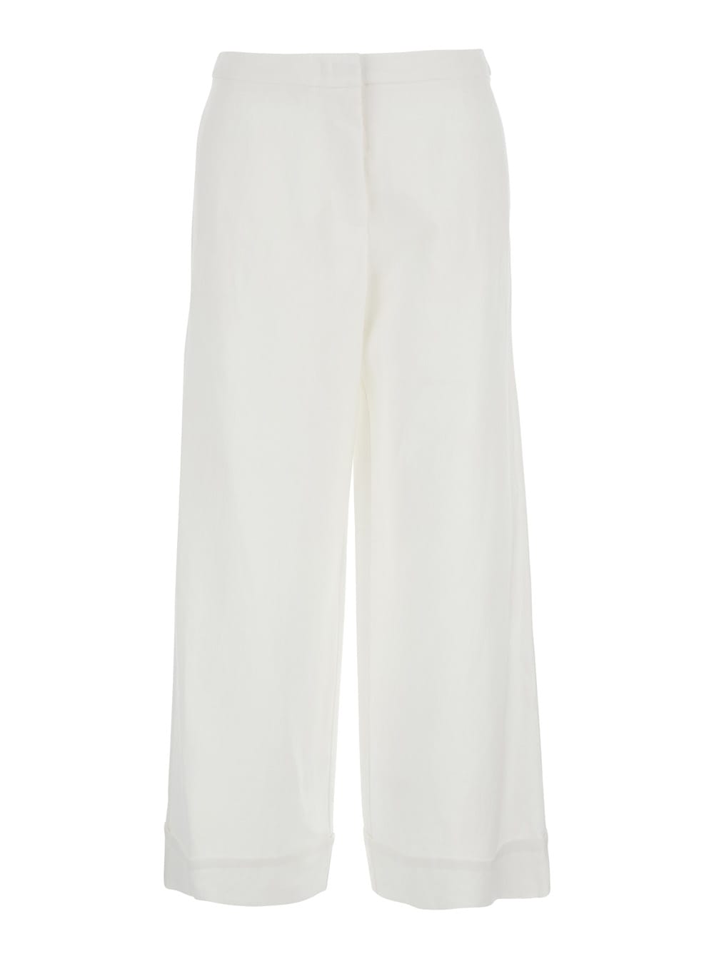 Merci White Pants With Hidden Front Closure And Turn-up Edges In Fabric Woman