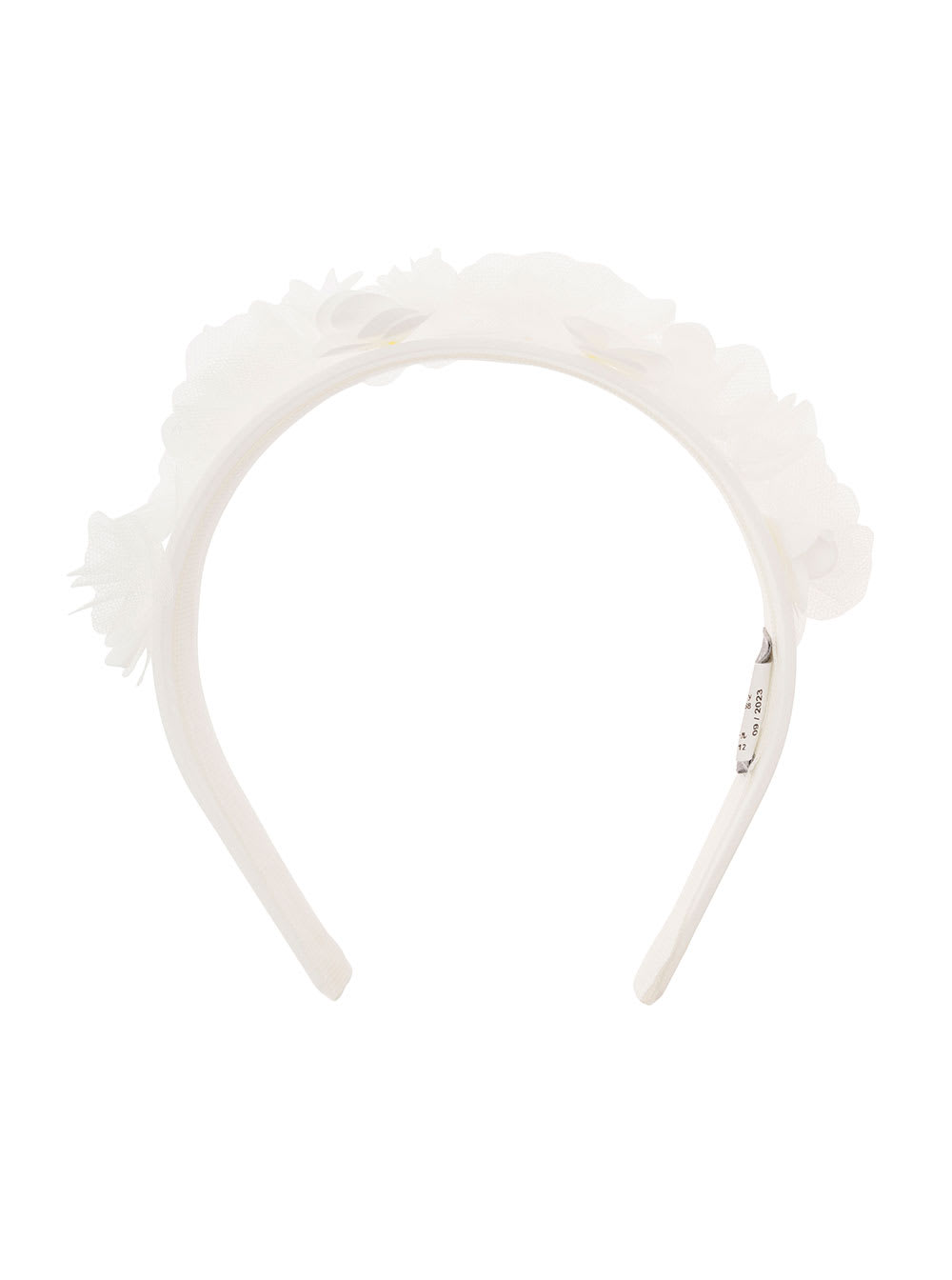 Il Gufo White Headband With 3d Flowers In Stretch Cotton Girl