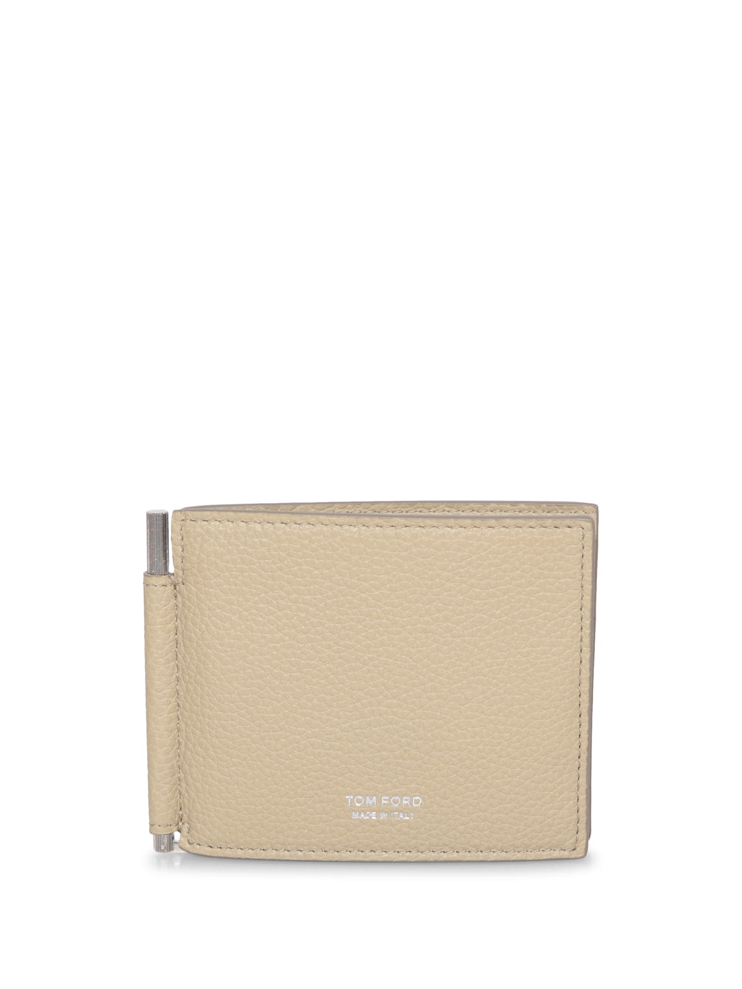 Tom Ford Beige Grained Leather Clip Wallet