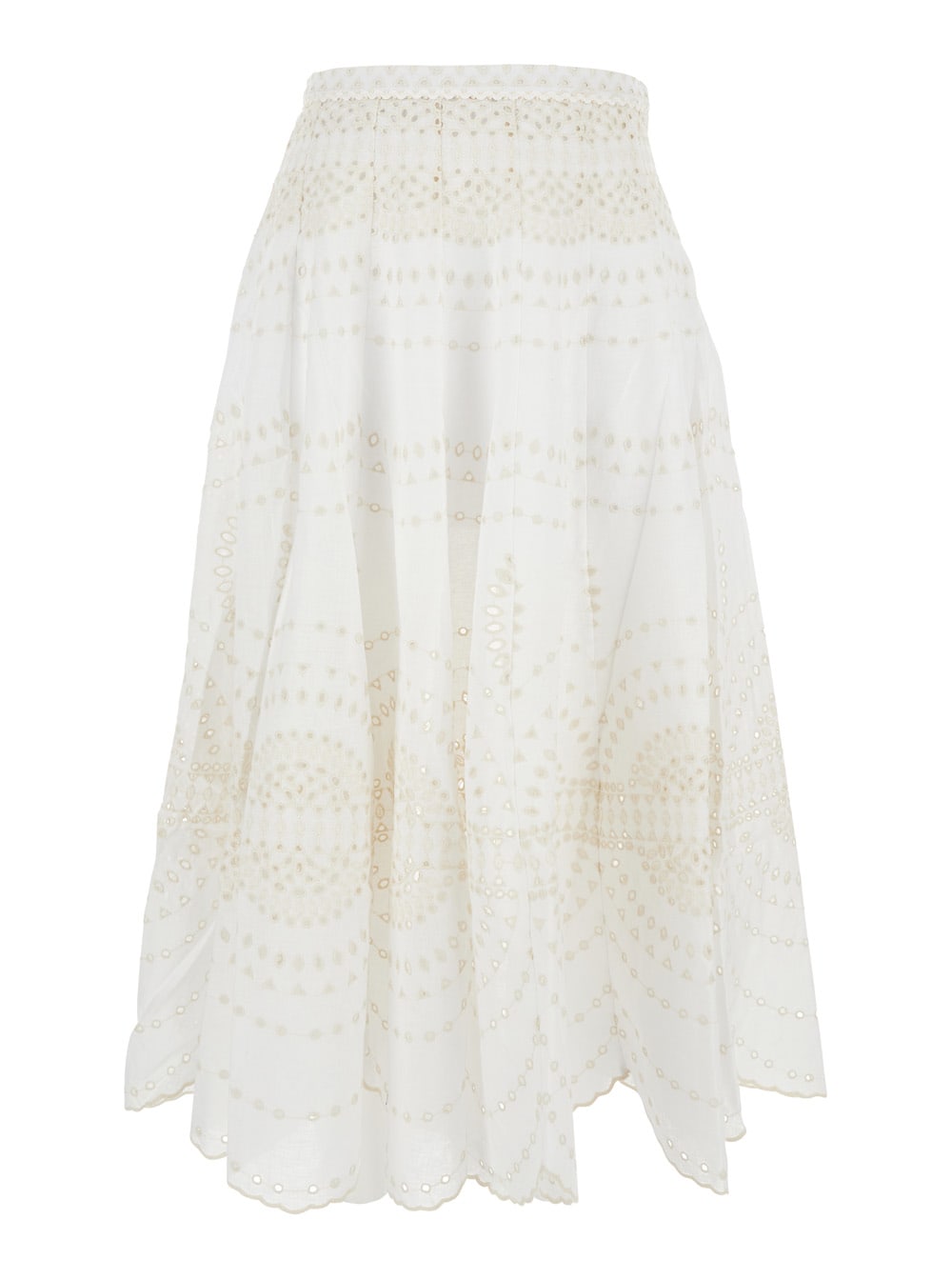 Charo Ruiz livvy White Skirt With All-over Embroidery Design And Scalloped Edges In Cotton And Linen Blend Woman