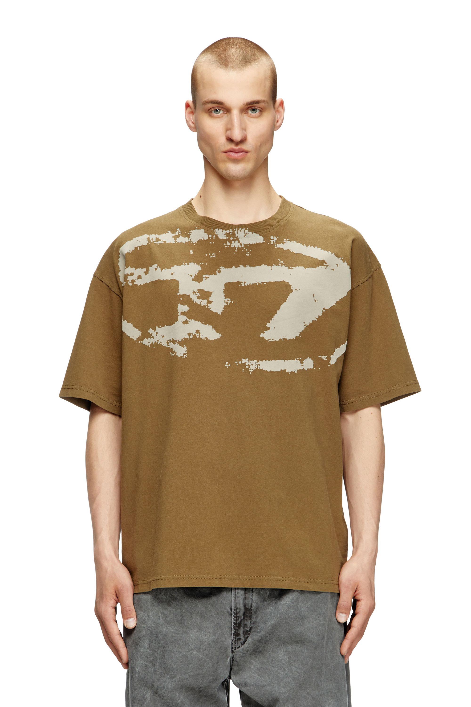 Diesel - T-shirt with distressed flocked logo - T-Shirts - Man - Green