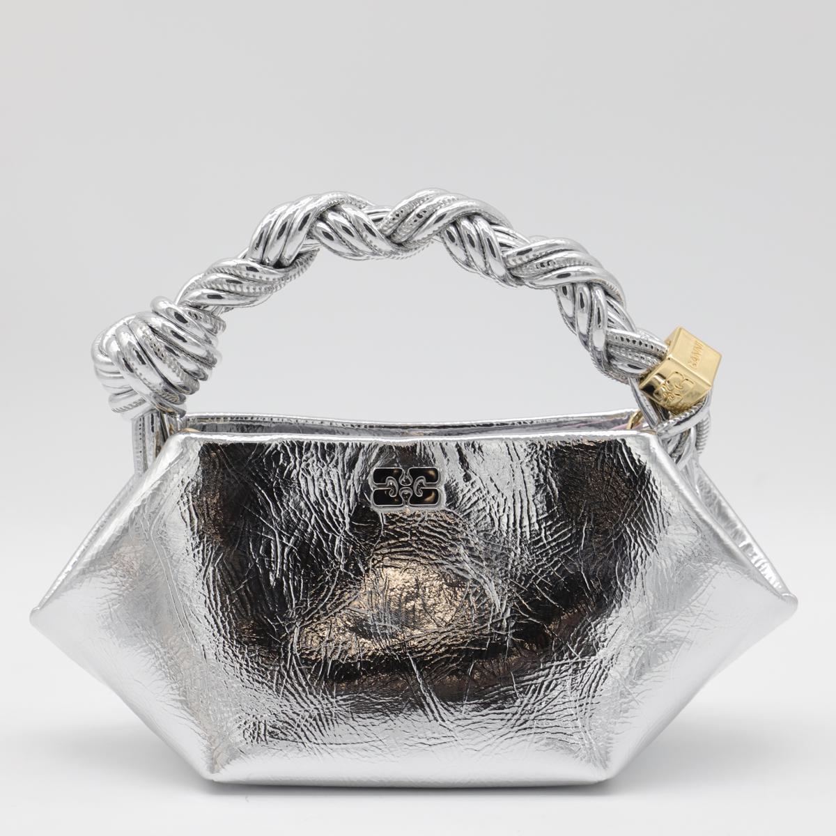 Ganni Silver Leather Bou Mini Shoulder Bag