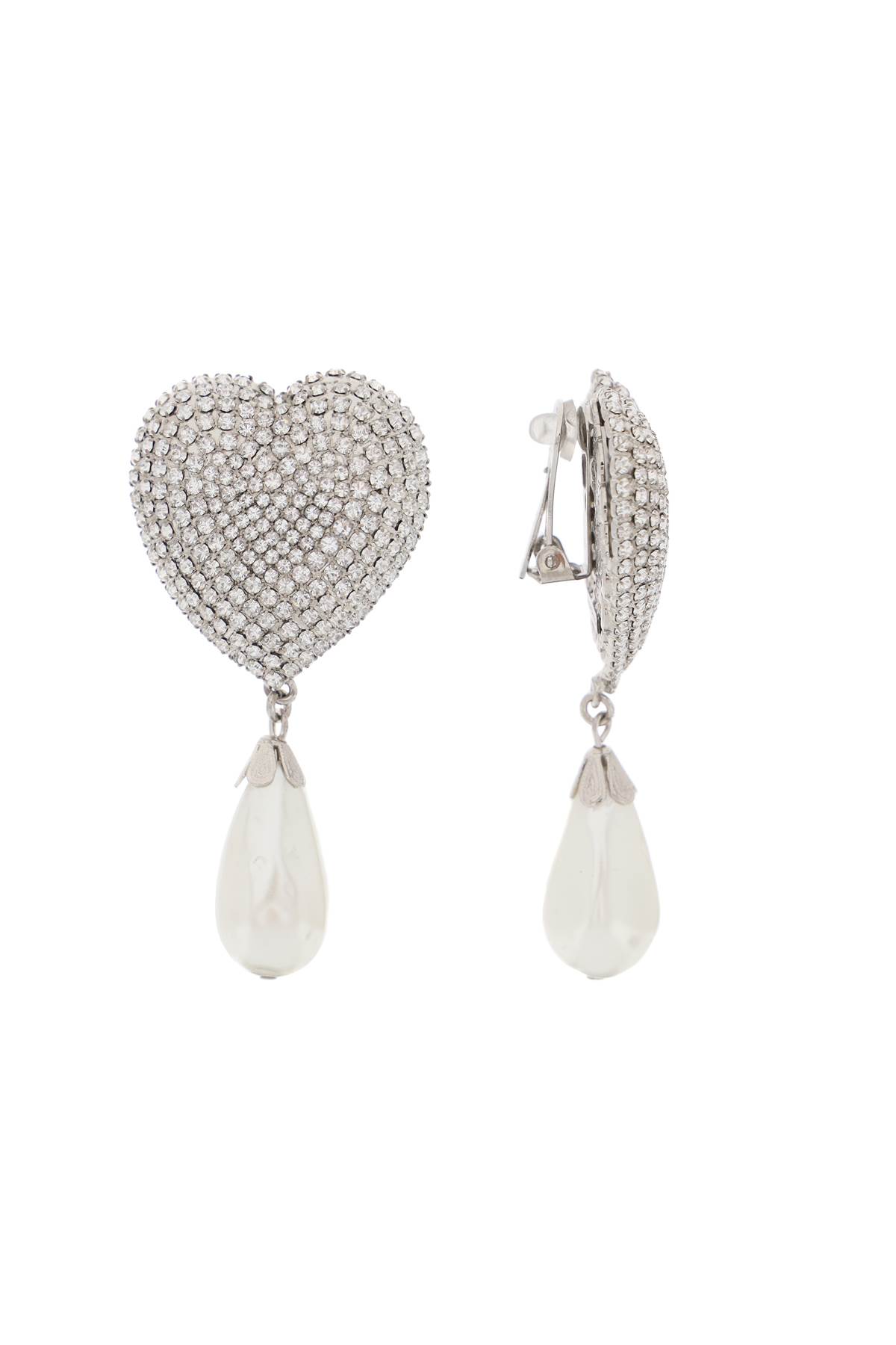 Alessandra Rich Heart Crystals And Pearl Earrings