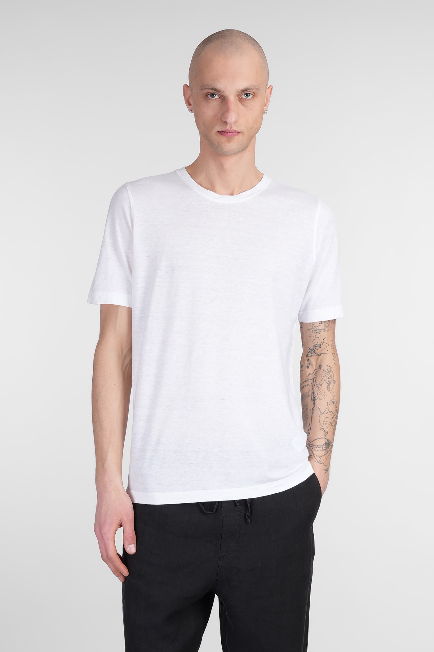 120% Lino T-shirt In White Linen