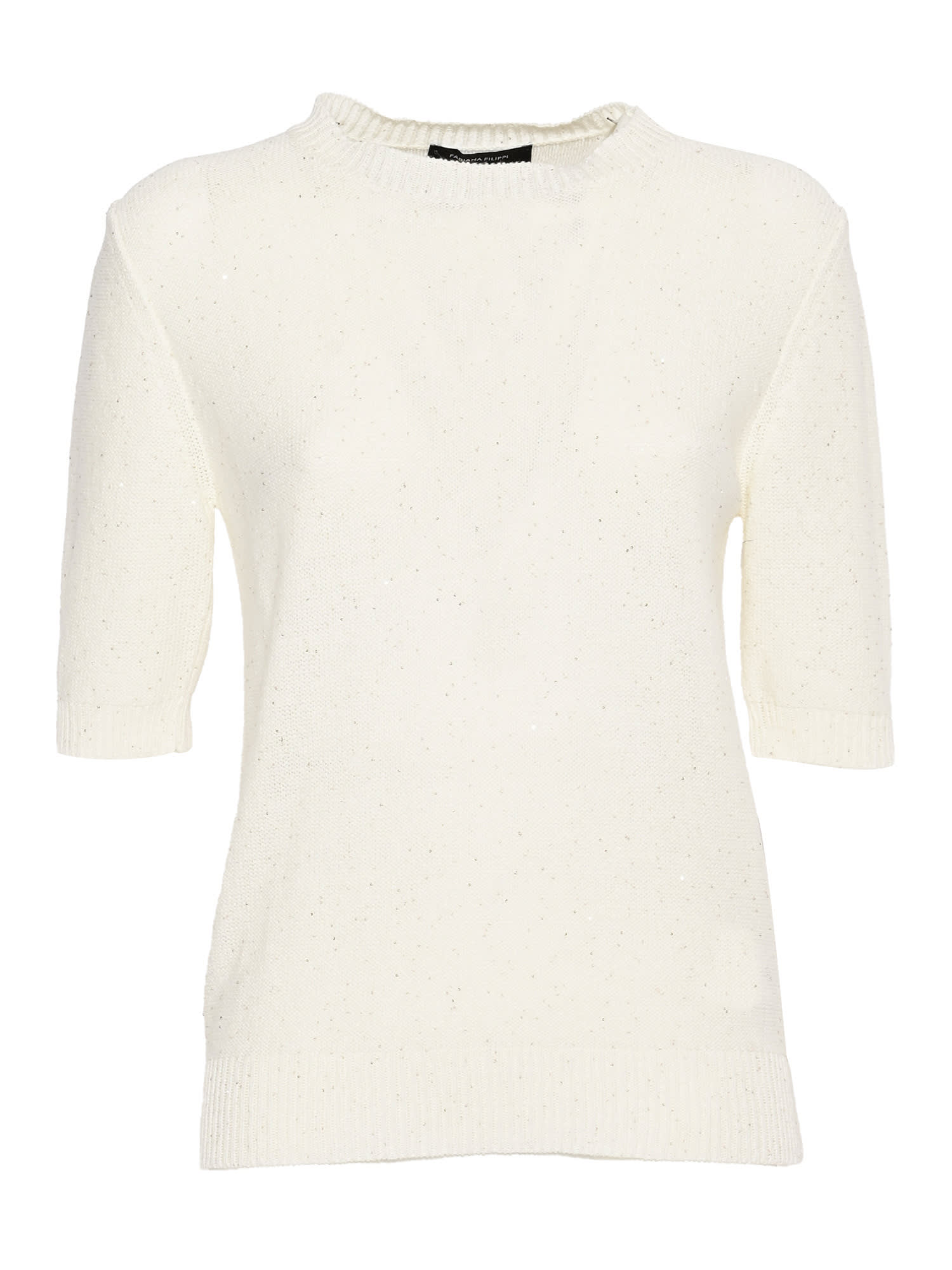 Fabiana Filippi Sequin Short Sleeve Crew Neck Sweater