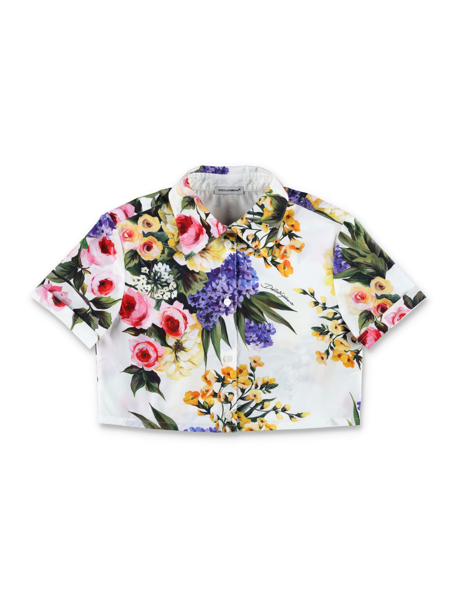 Dolce & Gabbana Garden Print Poplin Crop Shirt