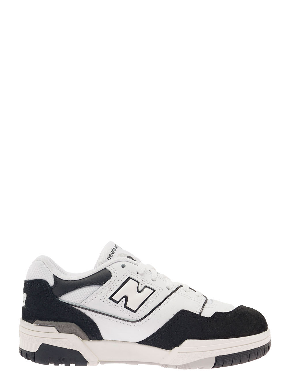 New Balance 550 White And Black Sneakers With Side Logo And Suede Inserts In Leather Boy