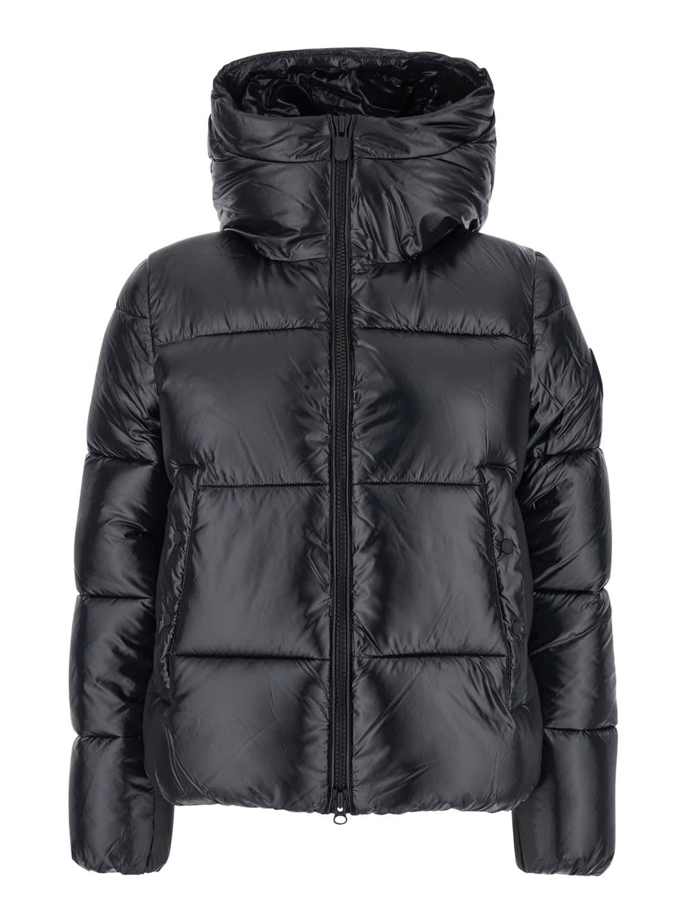 Save the Duck biddy Black Down Jacket With Hood And Logo Patch On The Sleeve In Tech Fabric Man
