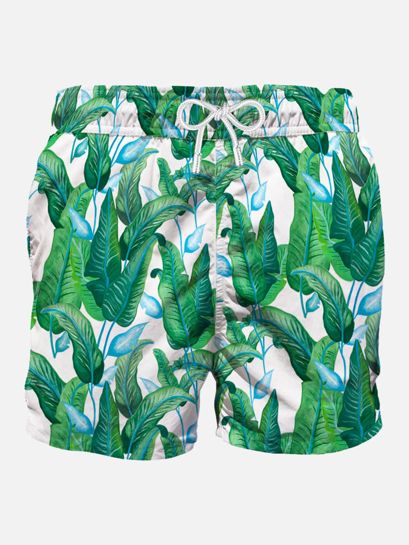 MC2 Saint Barth Tropical Leaf Print Mid-length Swim Shorts