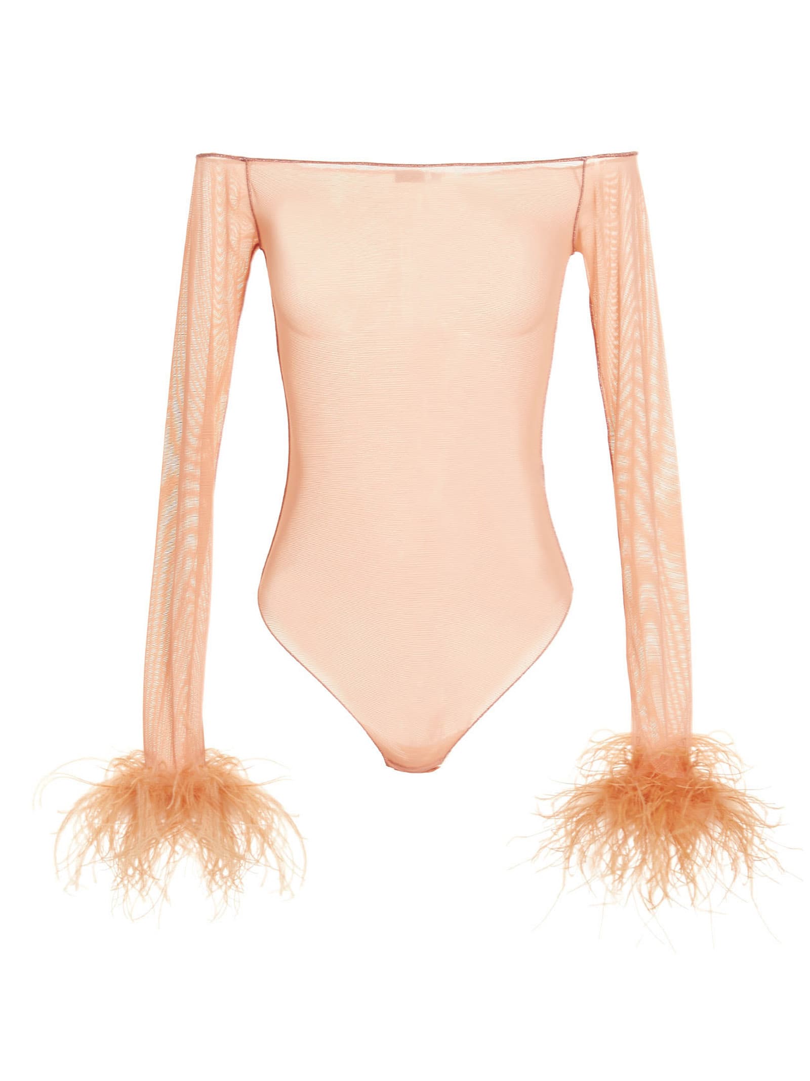 Oseree Feather Transparent Mesh Bodysuit