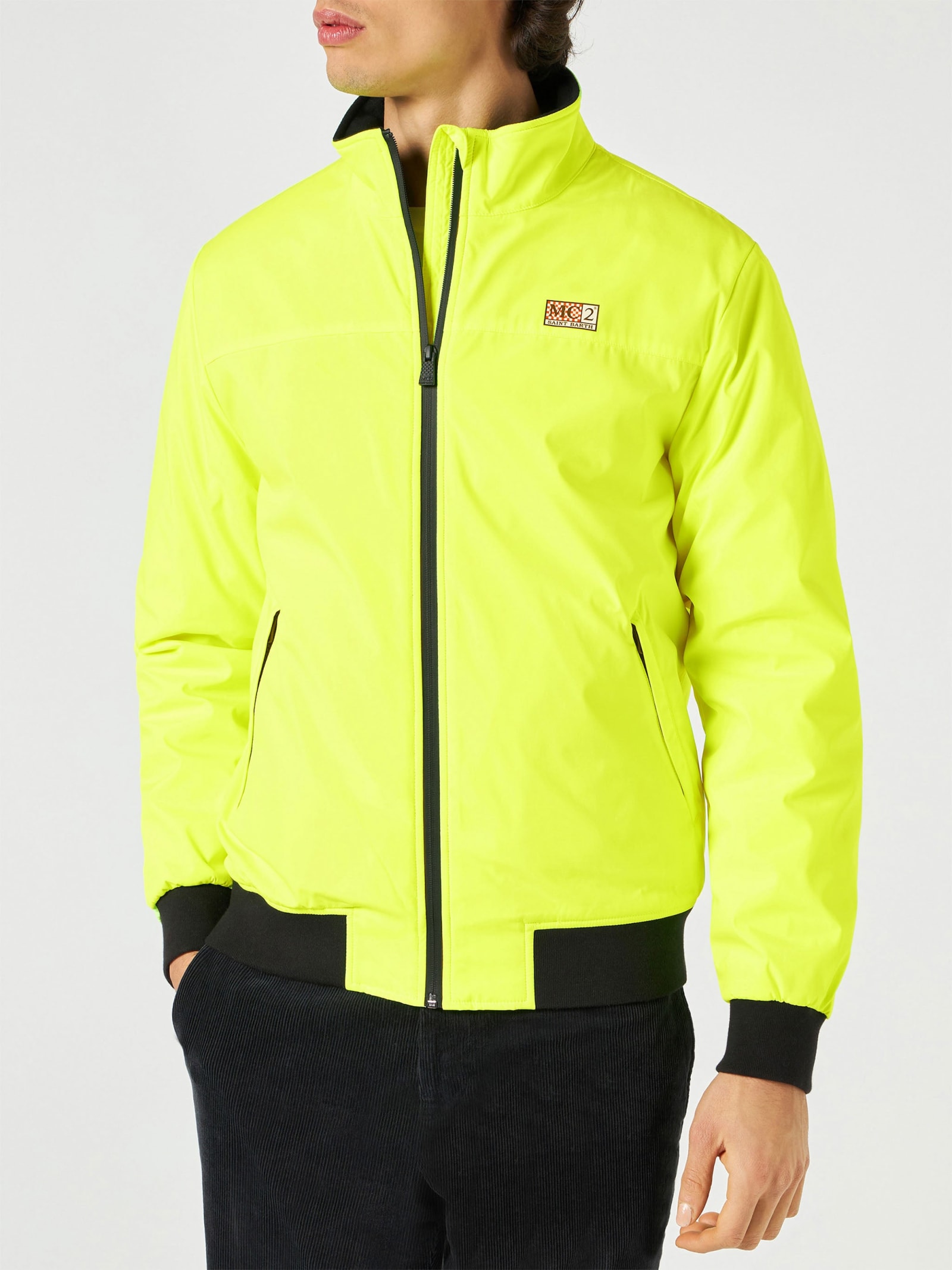 MC2 Saint Barth Man Fluo Yellow Bomber Jacket Country With Furry Lining