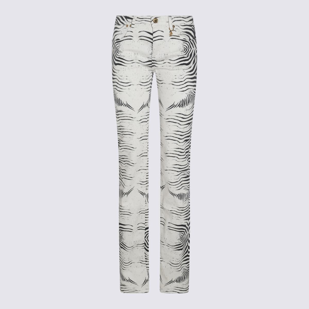 Roberto Cavalli White And Black Cotton Denim Jeans