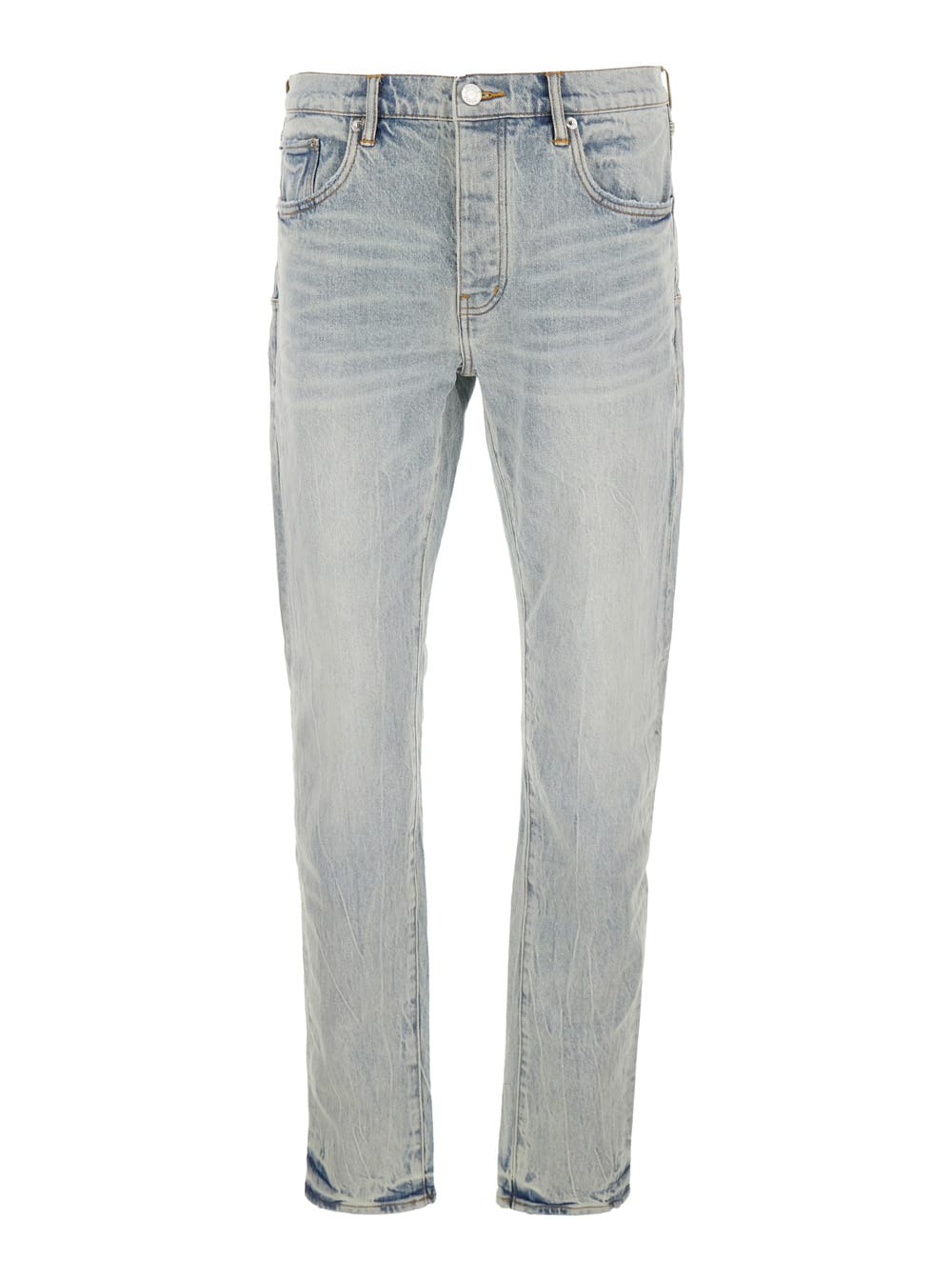 Purple Brand Light Blue Jeans With Belt Loops And Logo Patch On The Rear In Denim Man