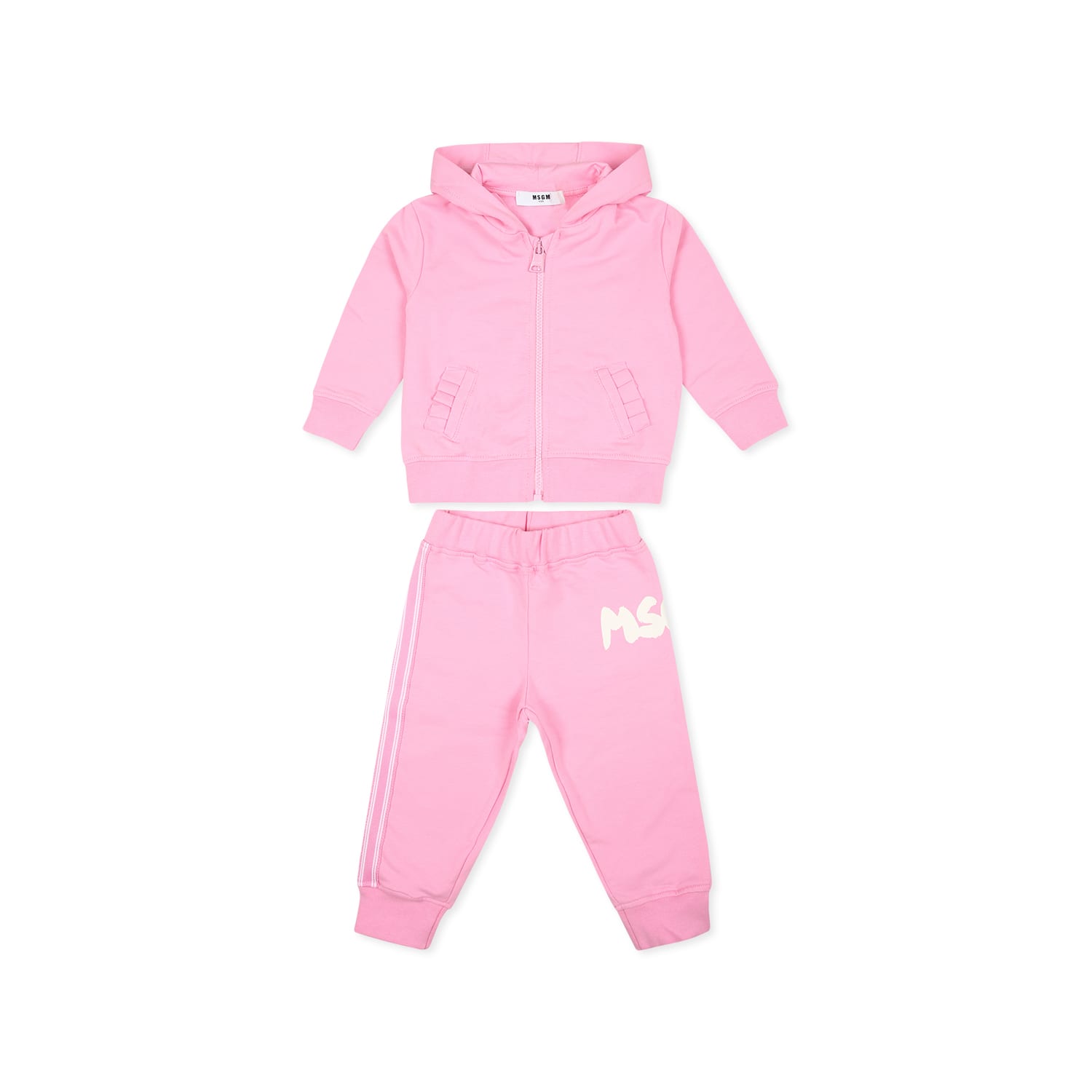 MSGM Pink Suit For Baby Girl With Logo