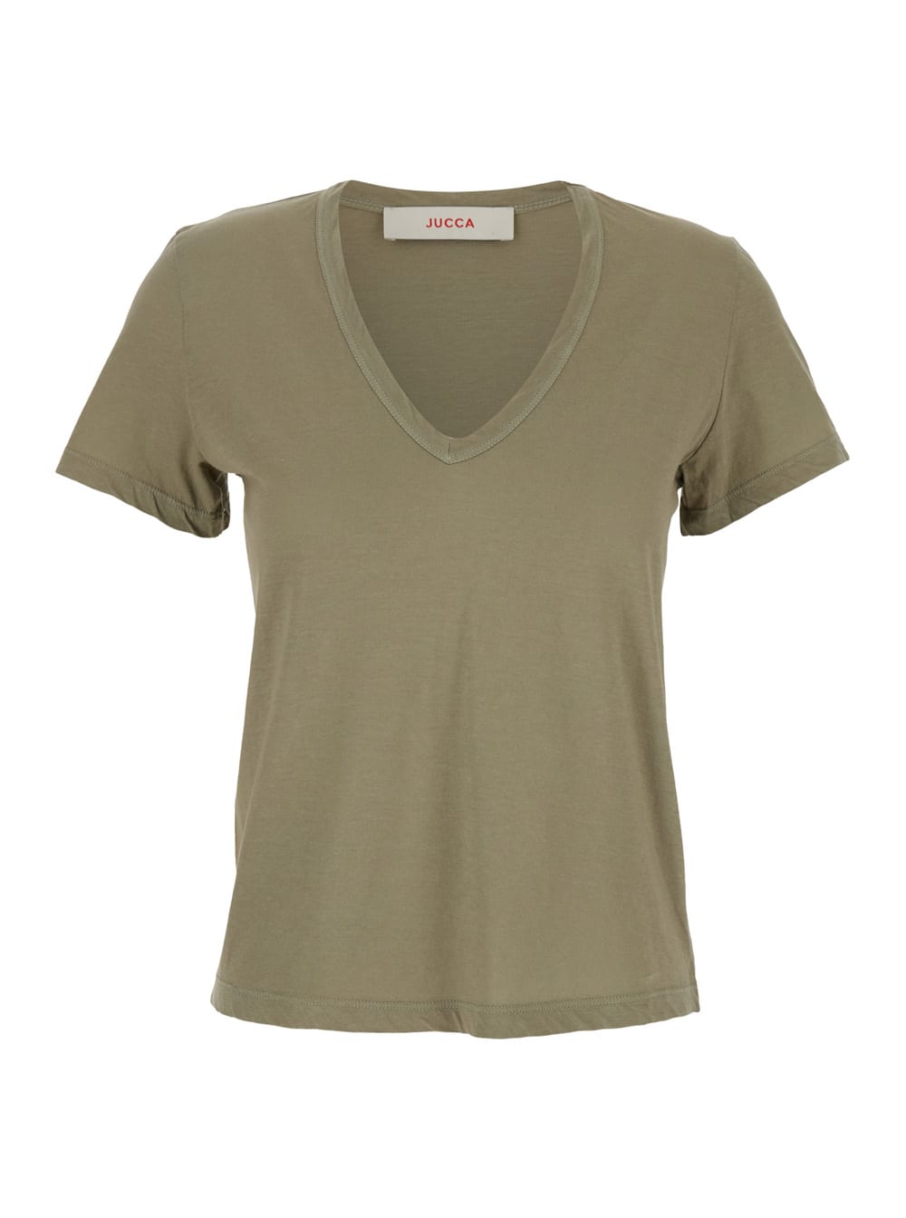 Jucca Green T-shirt With Wide V-neck And Short Sleeves In Cotton Woman