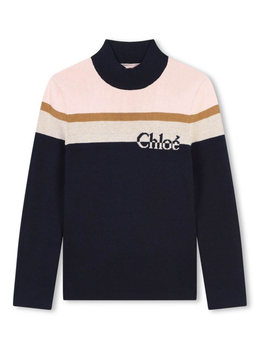 Chloé Blue Sweater With Jacquard Logo Detail In Cotton Blend Girl