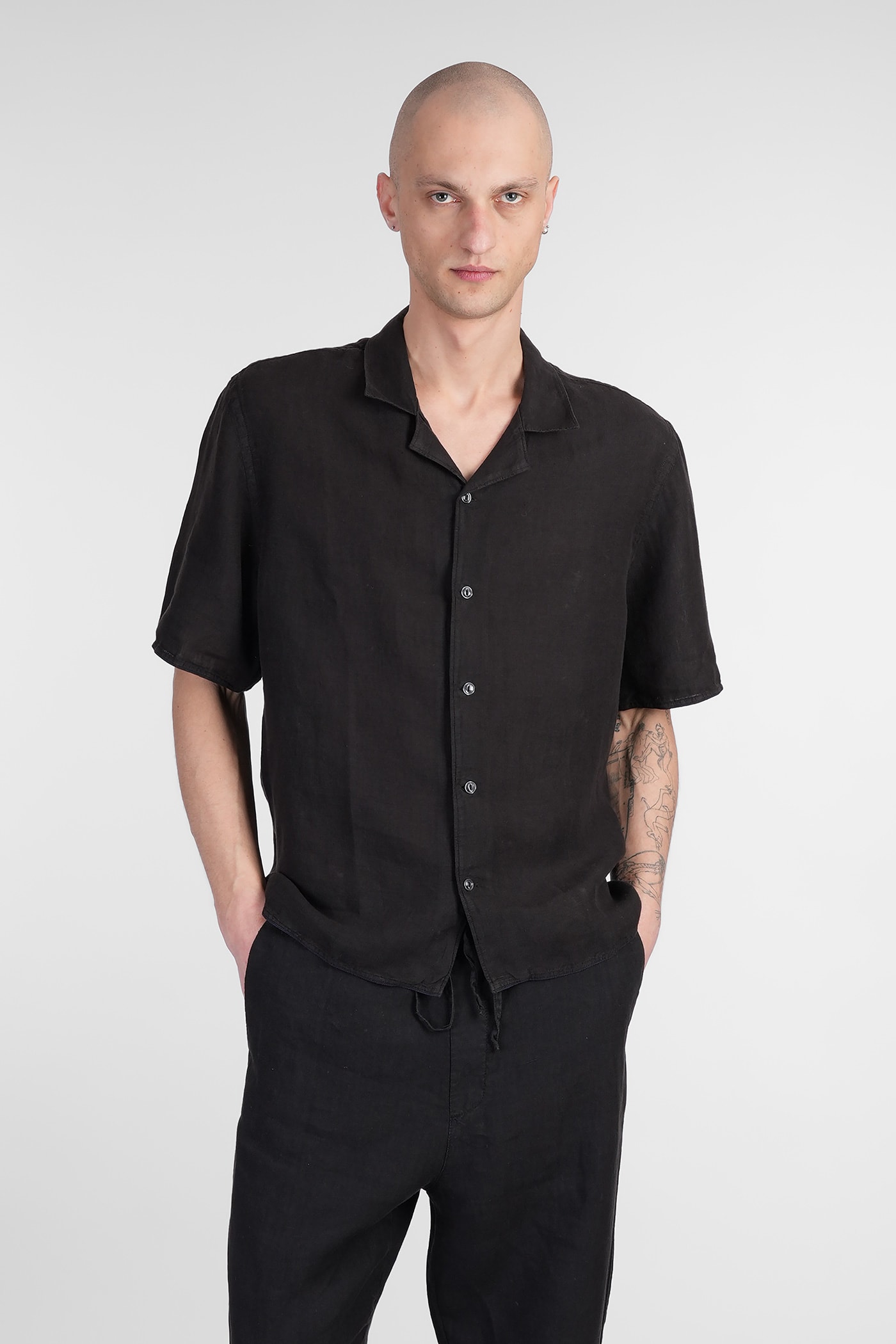 120% Lino Shirt In Black Linen