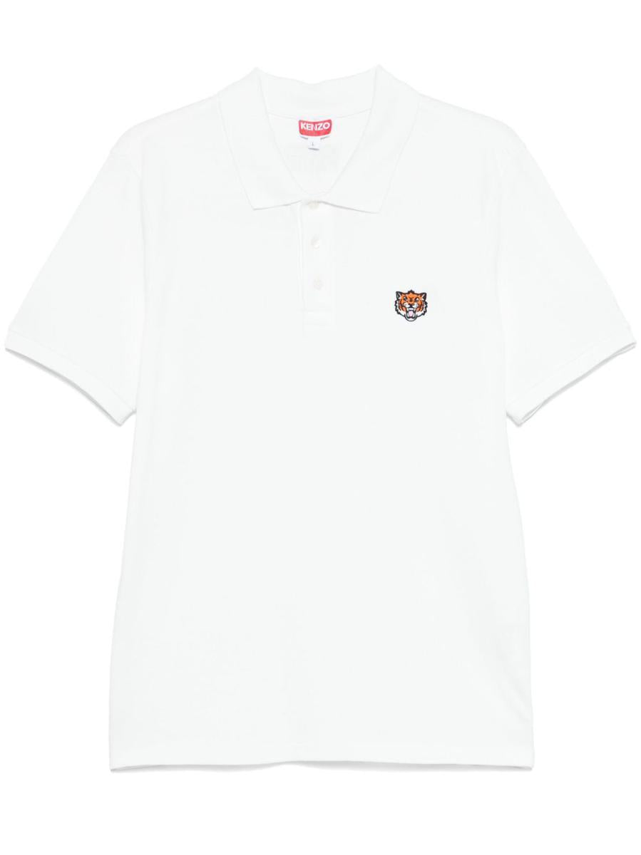 Kenzo White Polo In Cotton With Iconic Tiger