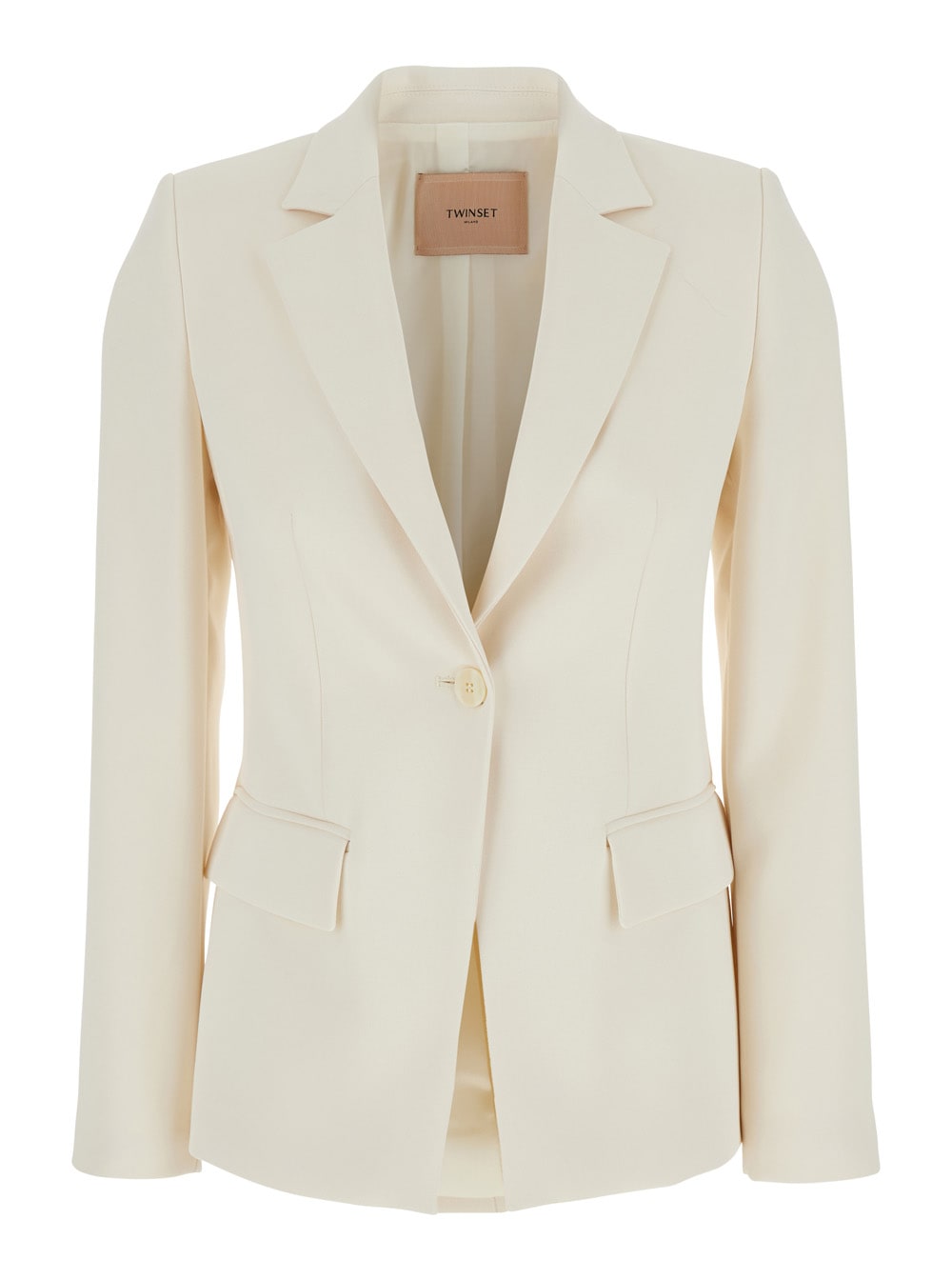 TwinSet Beige Single-breasted Jacket With Notched Revers In Viscose Blend Stretch Woman