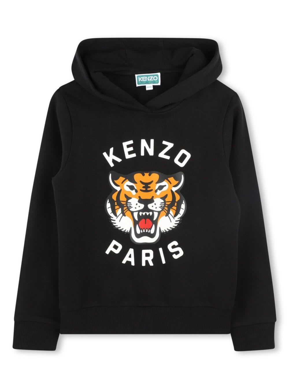 Kenzo Kids Blue Hoodie With Fixed Hood And Maxi Logo Print On The Front In Cotton Boy