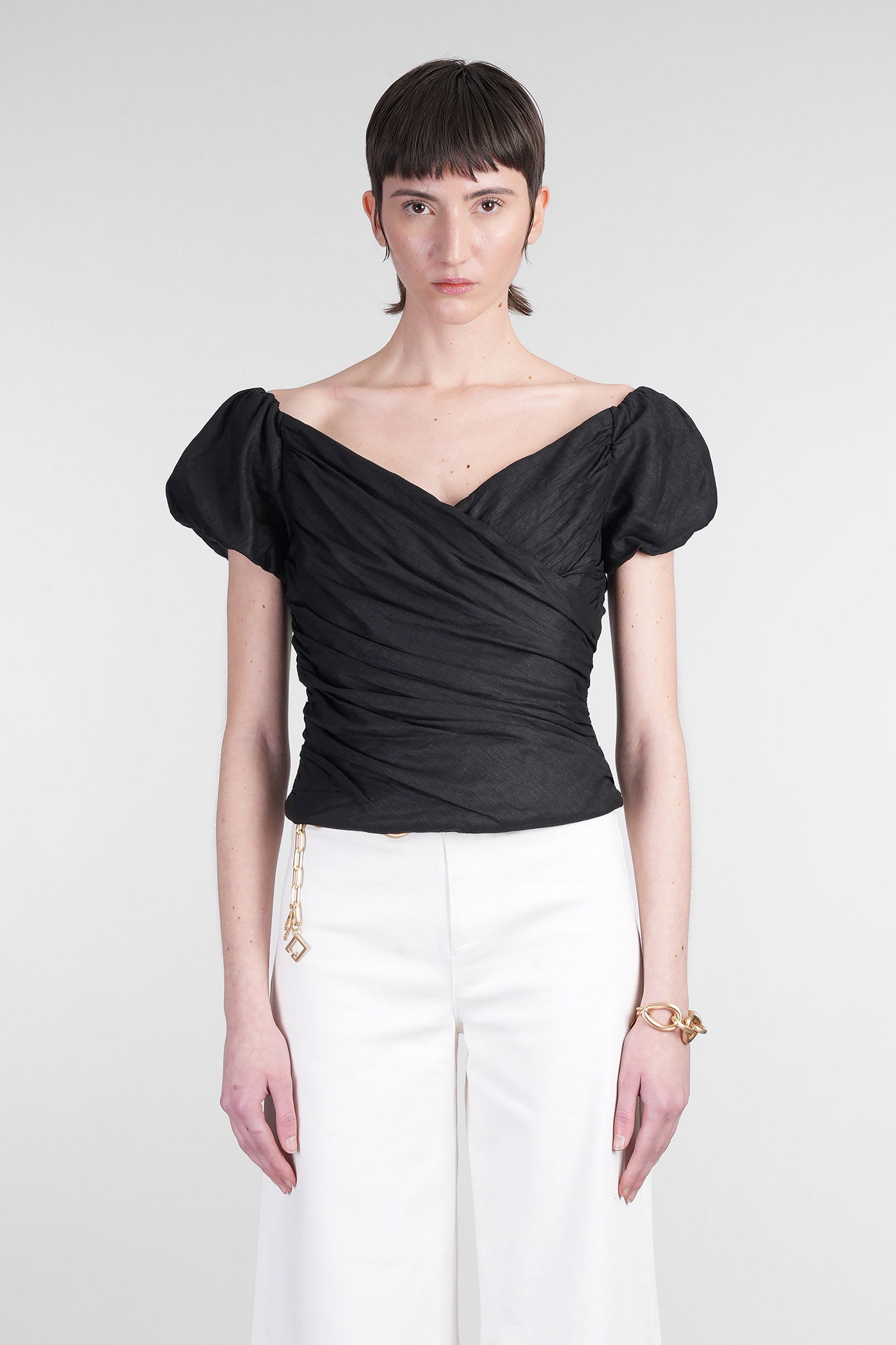 Cult Gaia Helene Topwear In Black Linen